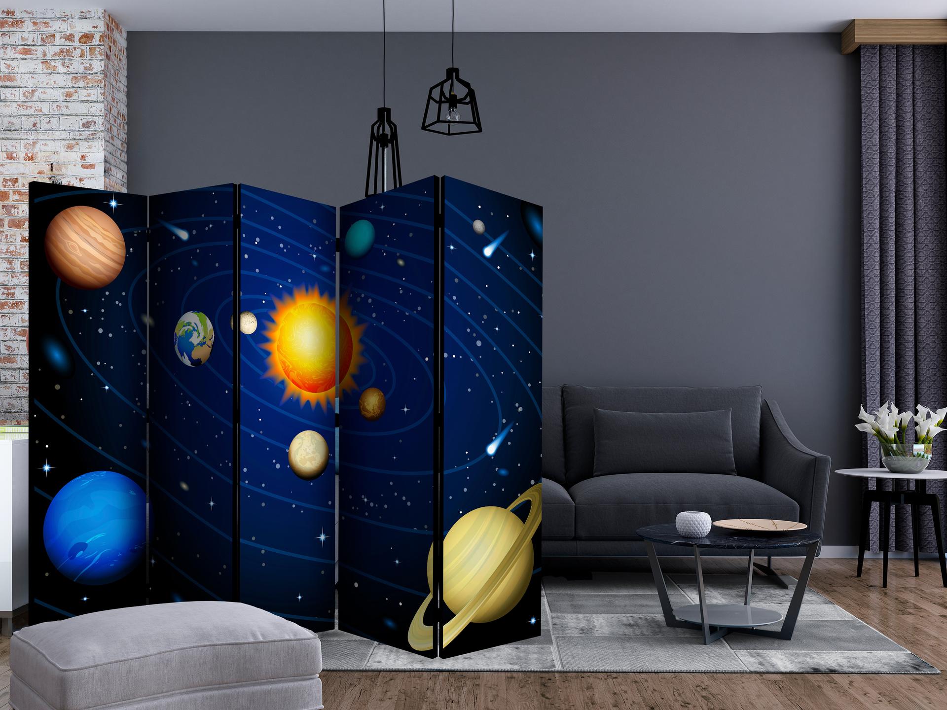 Kamerscherm - Zonnesysteem , 5-delig - 225x172 cm