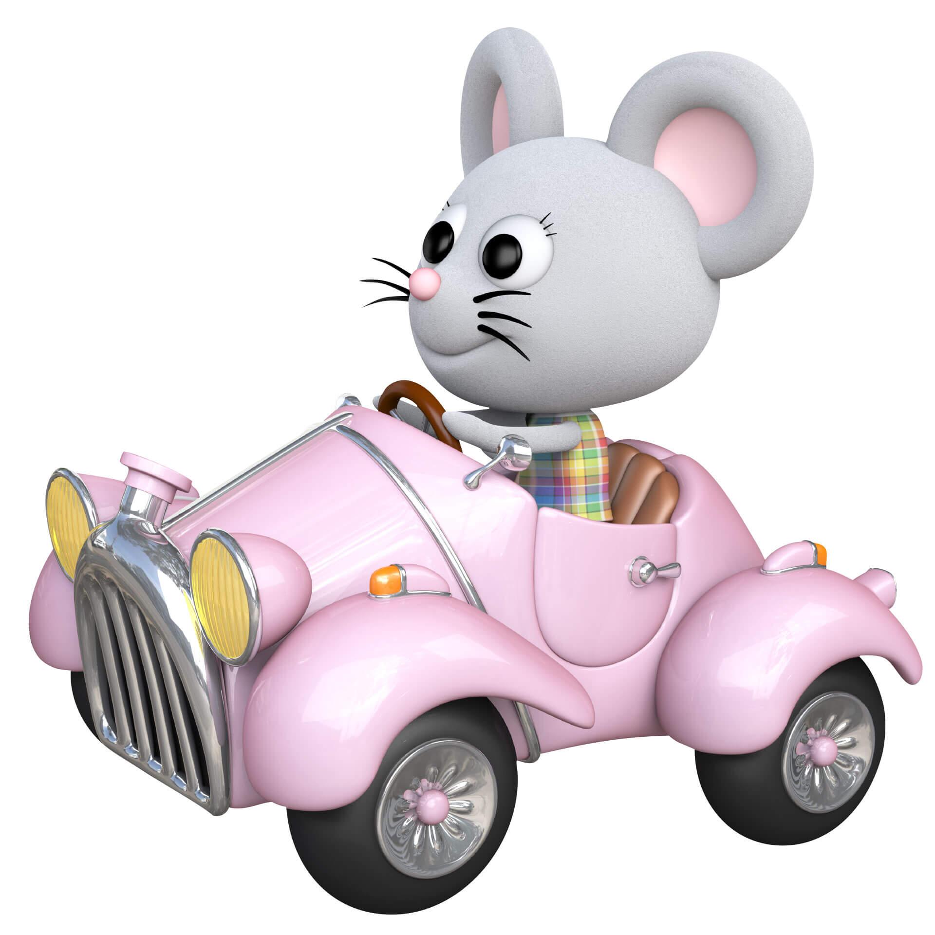 Wandtattoo Agullo - Maus im rosa Auto