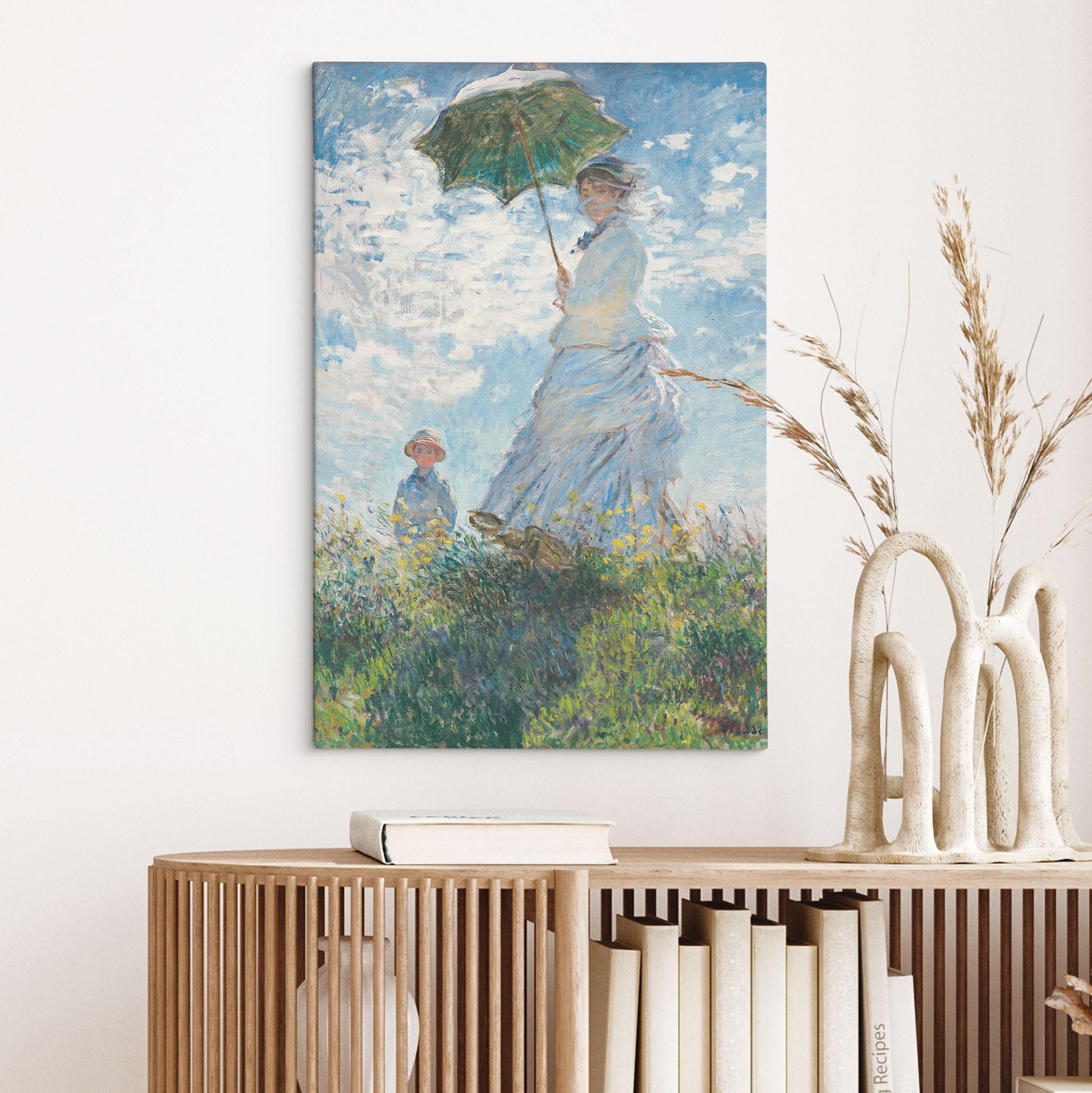Canvasbillede Monet - Kvinde med parasol - Madame Monet og hendes søn