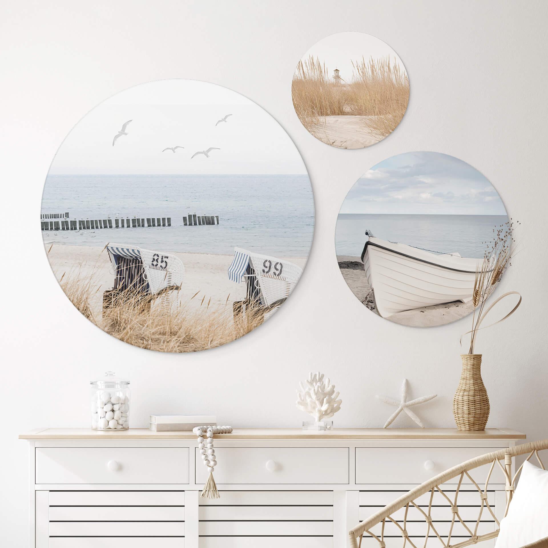 Vægcirkel Salty Sea Air-sæt (3 dele) – print på aluminium (Alu-Dibond)