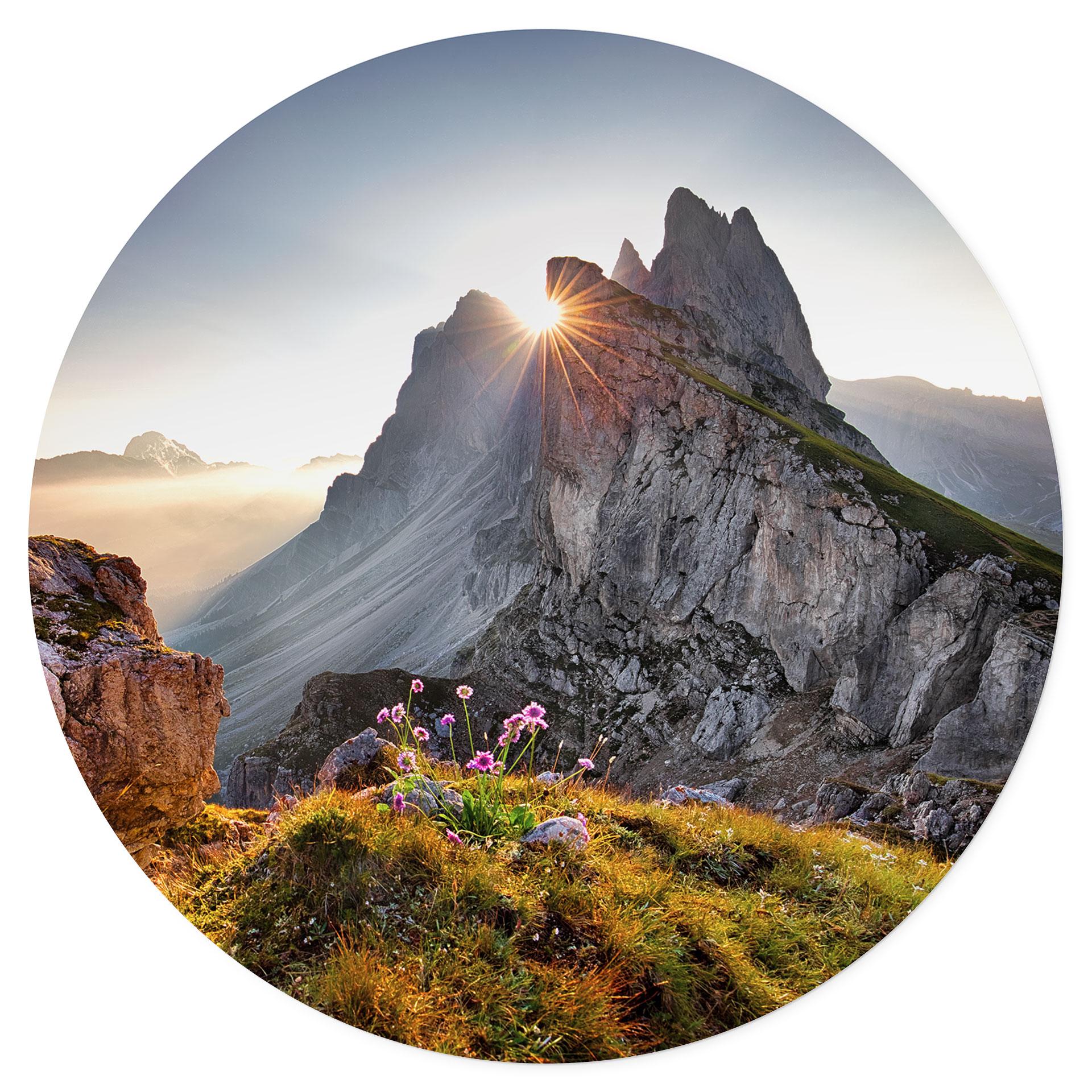 Vinilo decorativo de pared Amanecer en las montañas del Tirol del Sur - Redondo