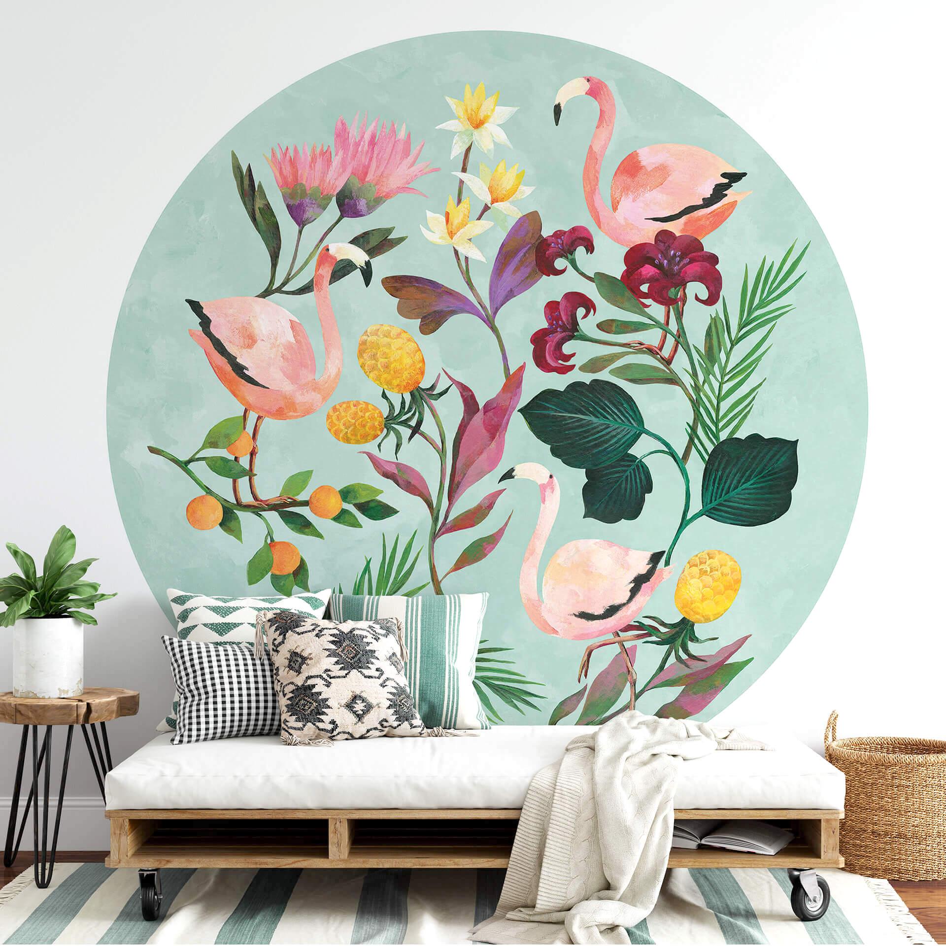 Fototapet - Rundt Blanz - Sommer flamingo  - vliesetapet/selvklæbende non-woven tapet