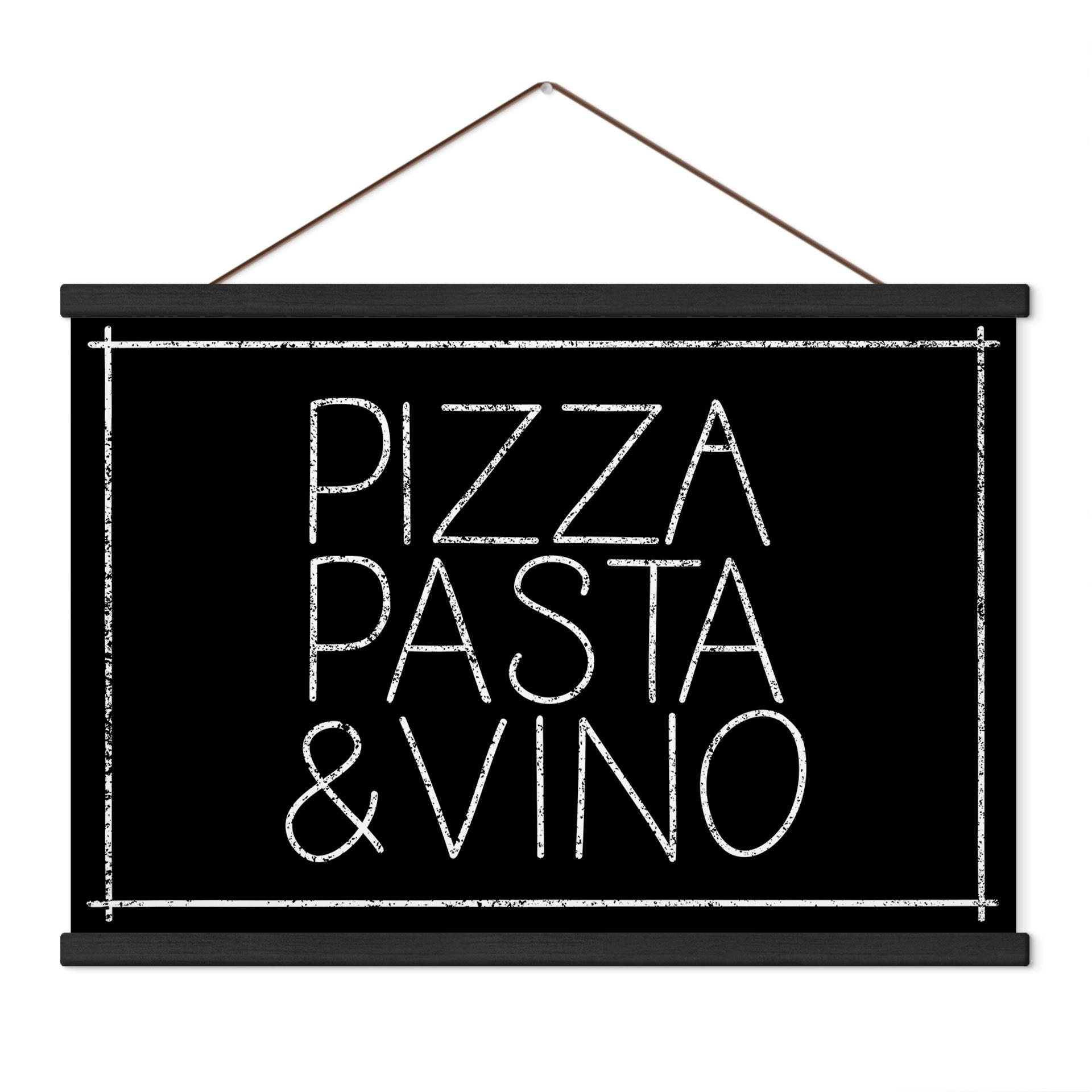 Textil poster Pizza Pasta & Vino svart