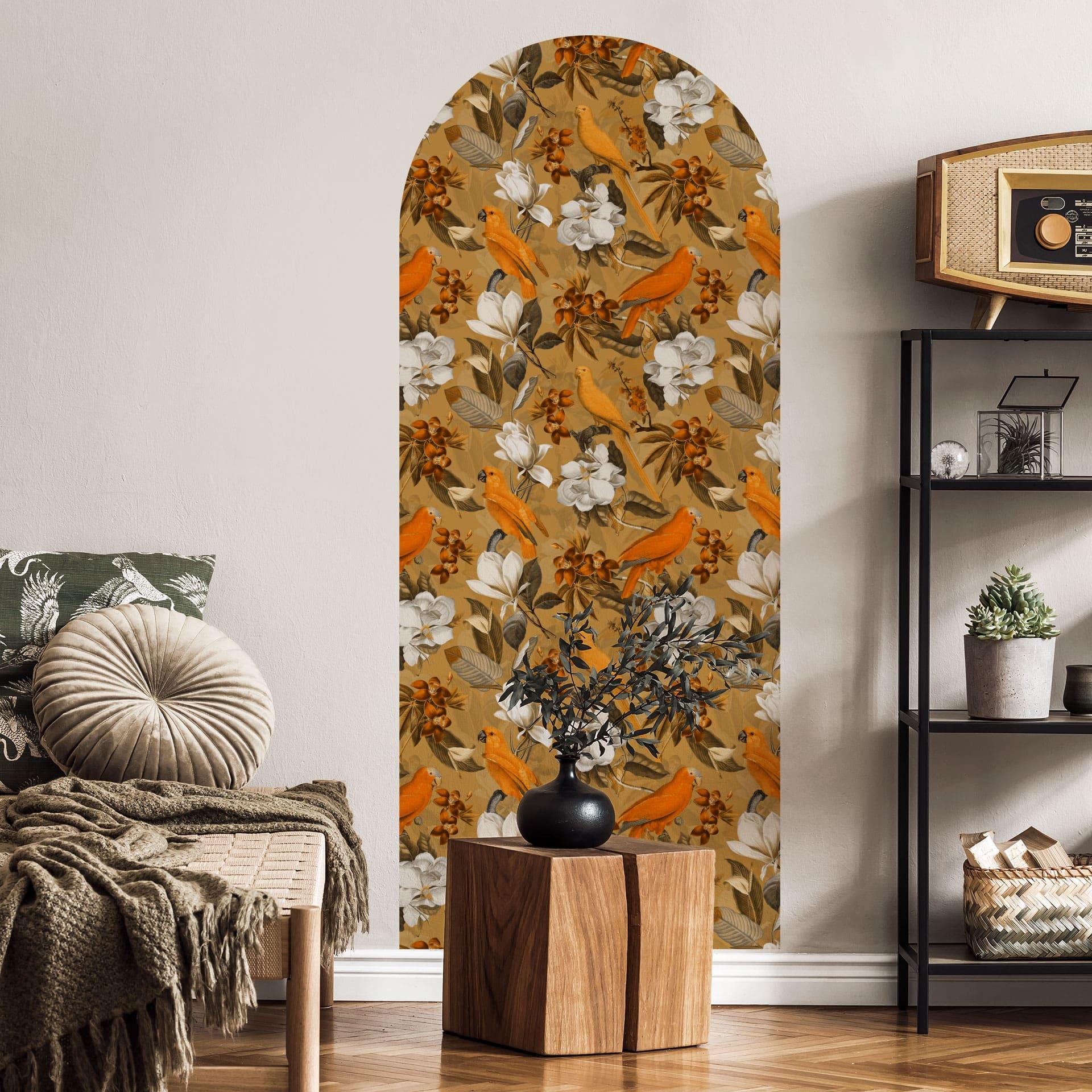 Wallsticker rundbuevægpanel tropisk i okker - UN Design - smal