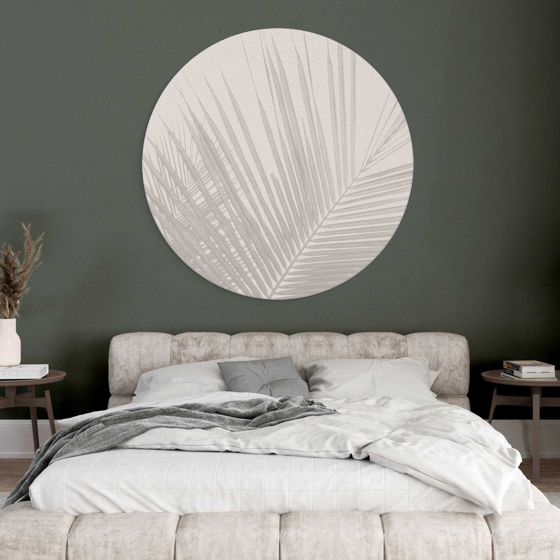Billede af palmeblade i hørlook - Bloomery Decor - rund – print på aluminium (Alu-Dibond)