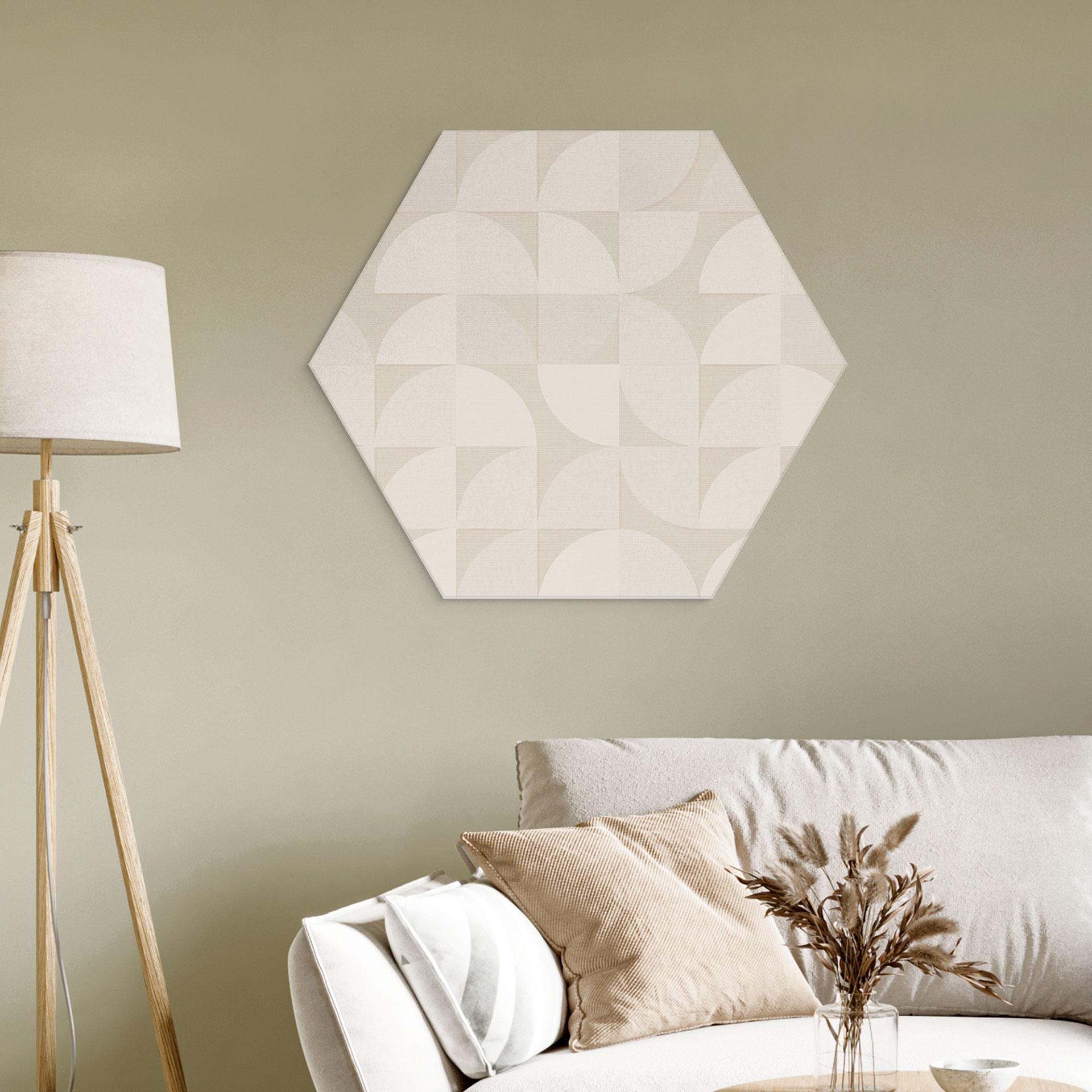 Sekskantet halvcirkelformet vægmaleri i retrostil - Bloomery Decor - aluminium dibond