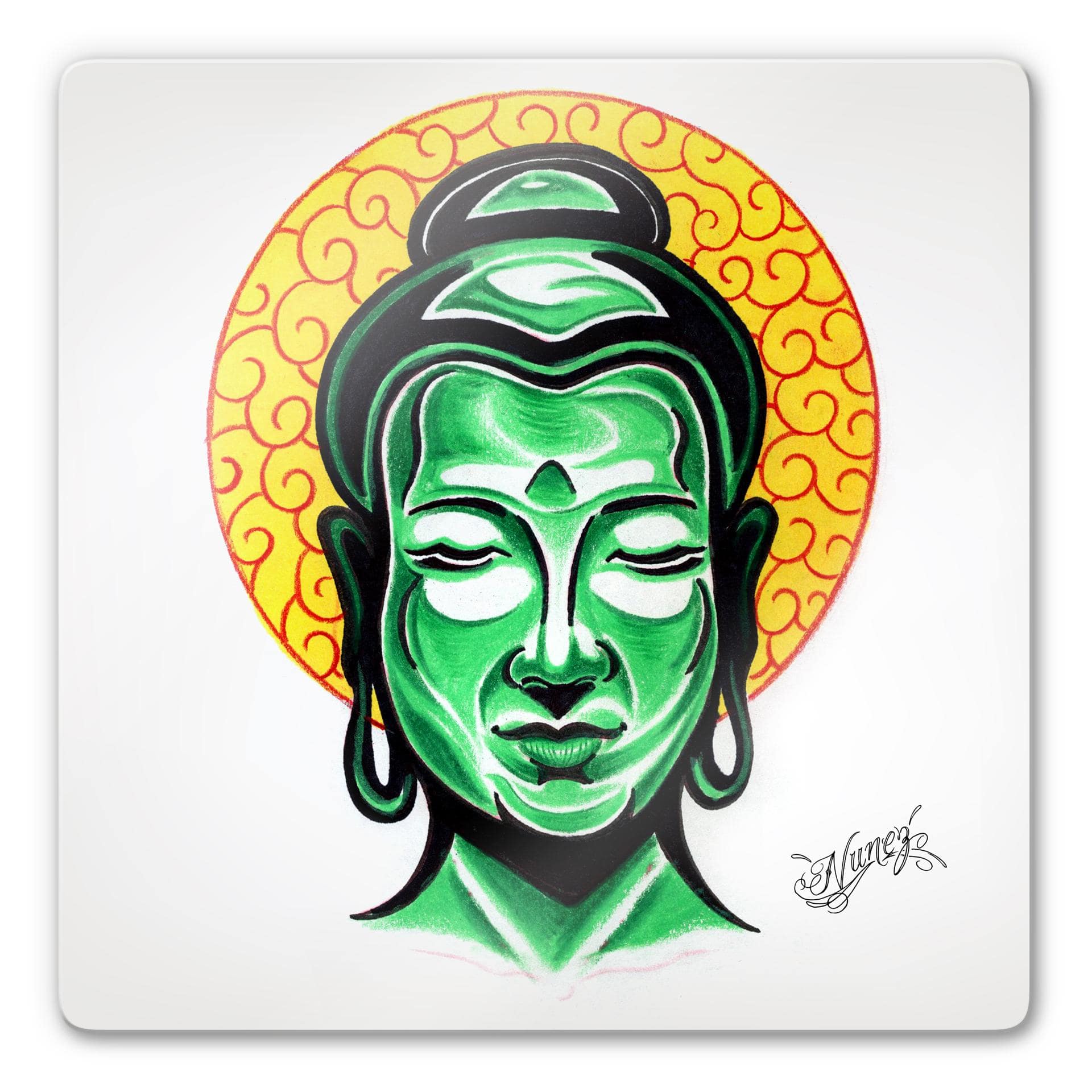 Tableau en verre - Miami Ink - Tête de Boudha