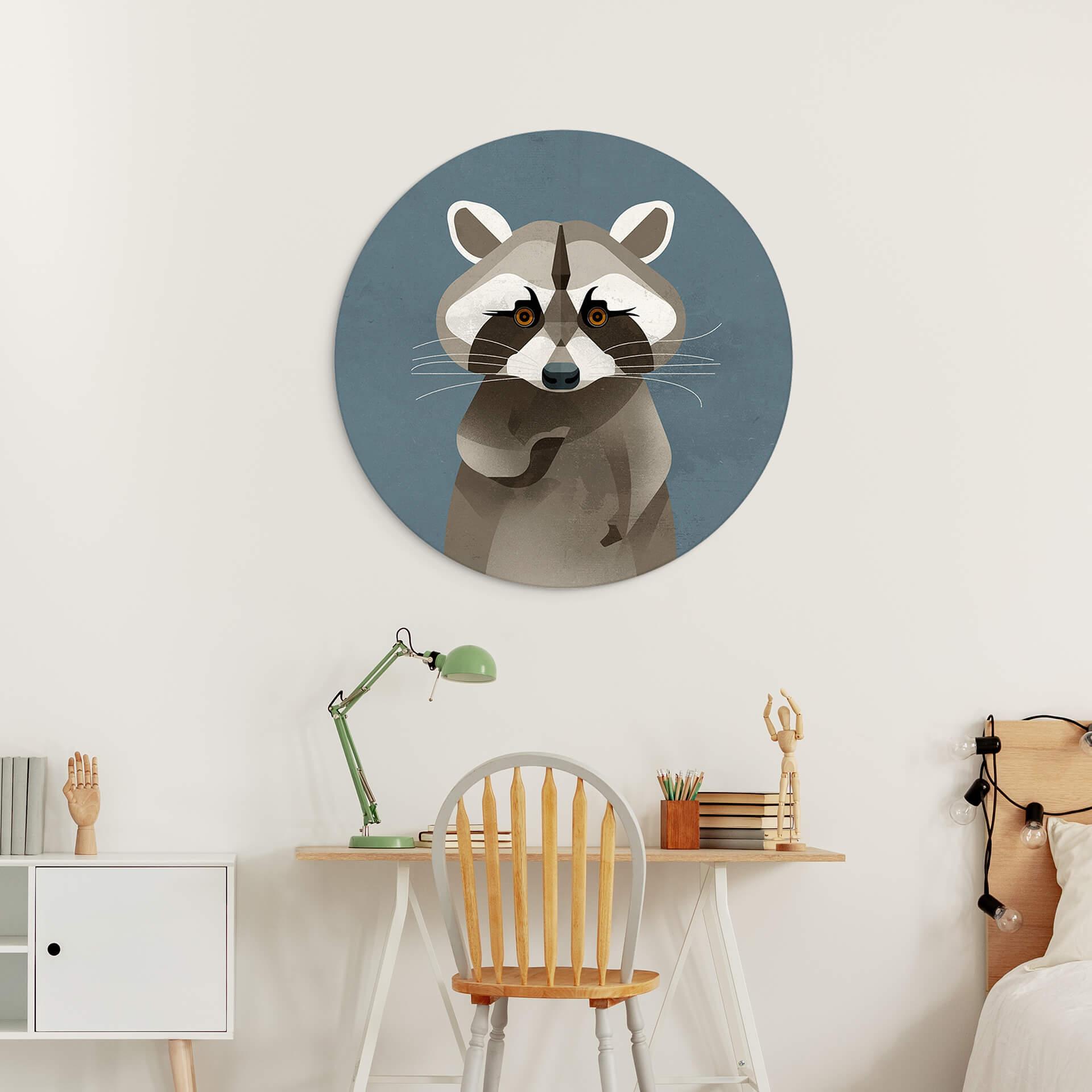 Wandbild Waschbär - Alu-Dibond Rund - Braun