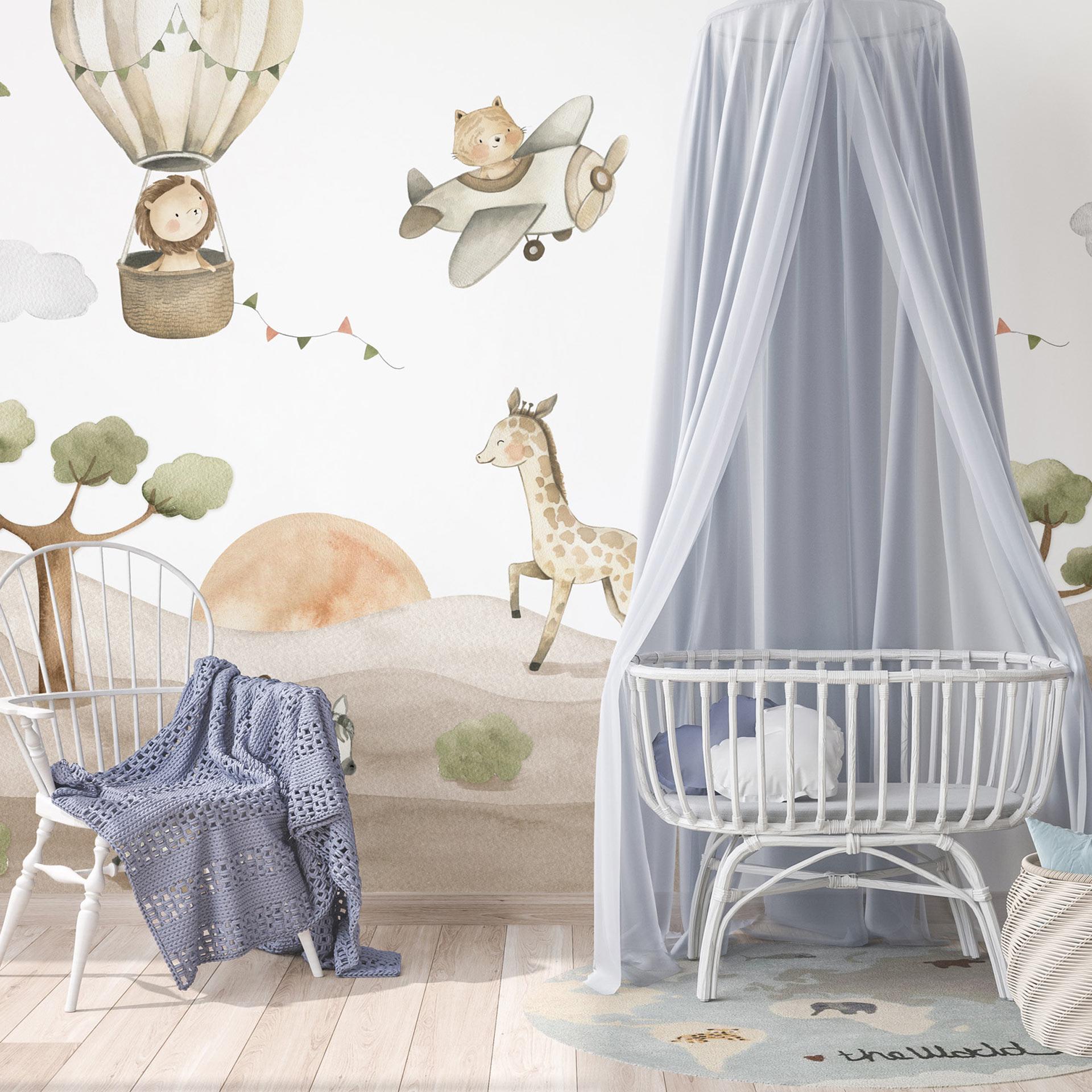 Safari Kids Animals Beige Green 3,75 x 2,50 m - Fototapet eventyr for børn