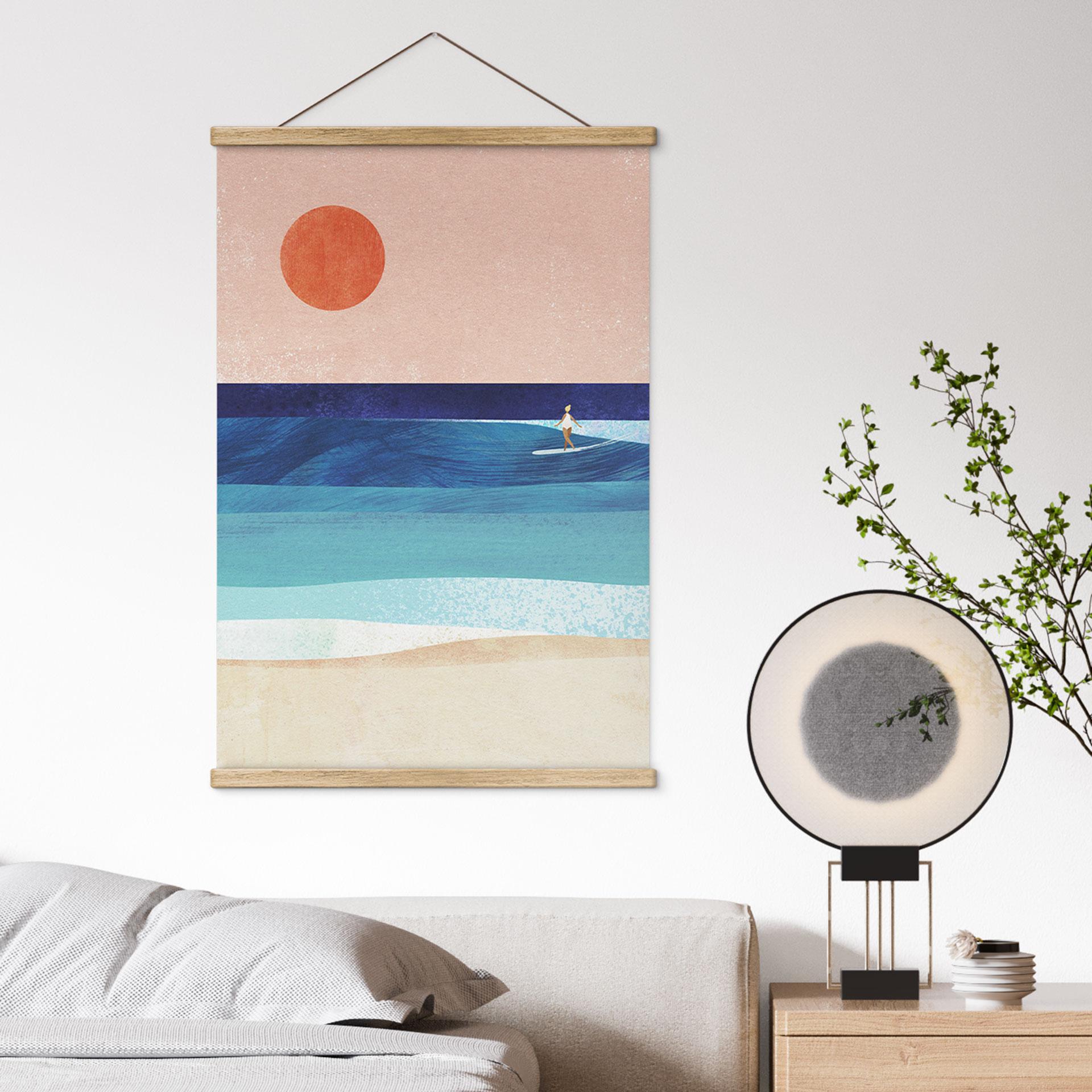 Tekstil plakat surferpige ved solnedgang - Rivers