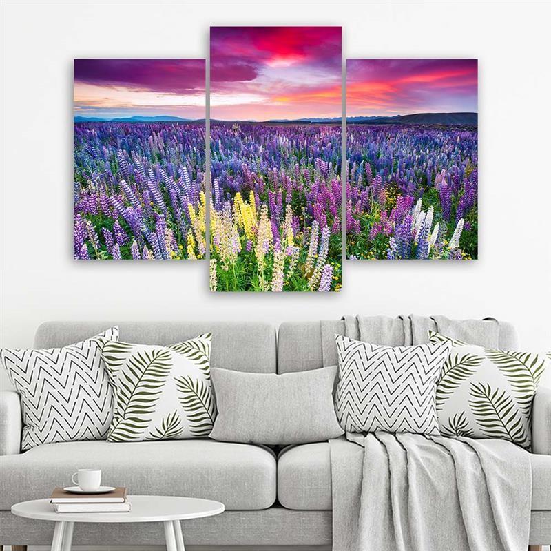 3-delige canvas print, lavendel natuur bloemen paars