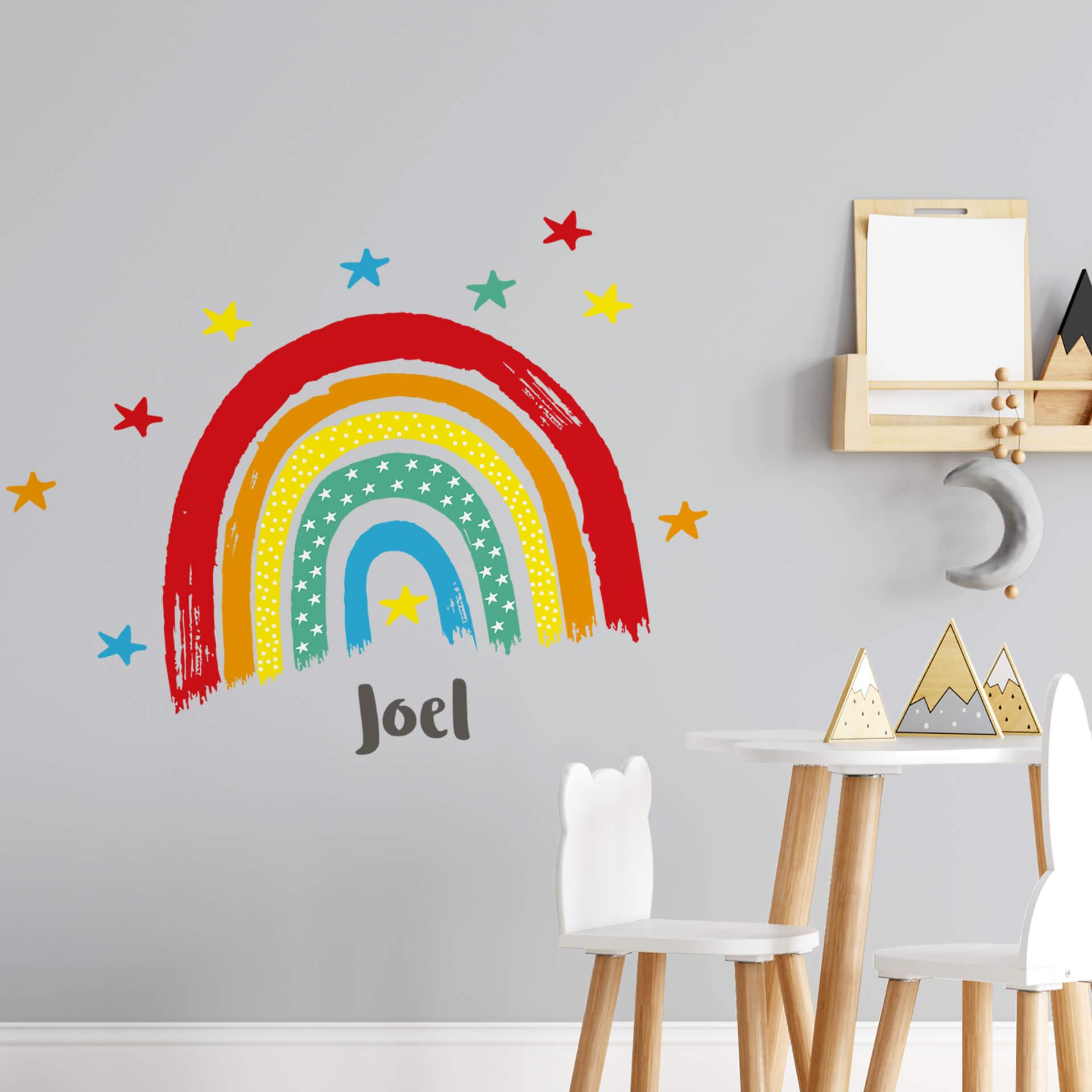 Wandtattoo Wunschname + Regenbogen klassisch mit Sternchen