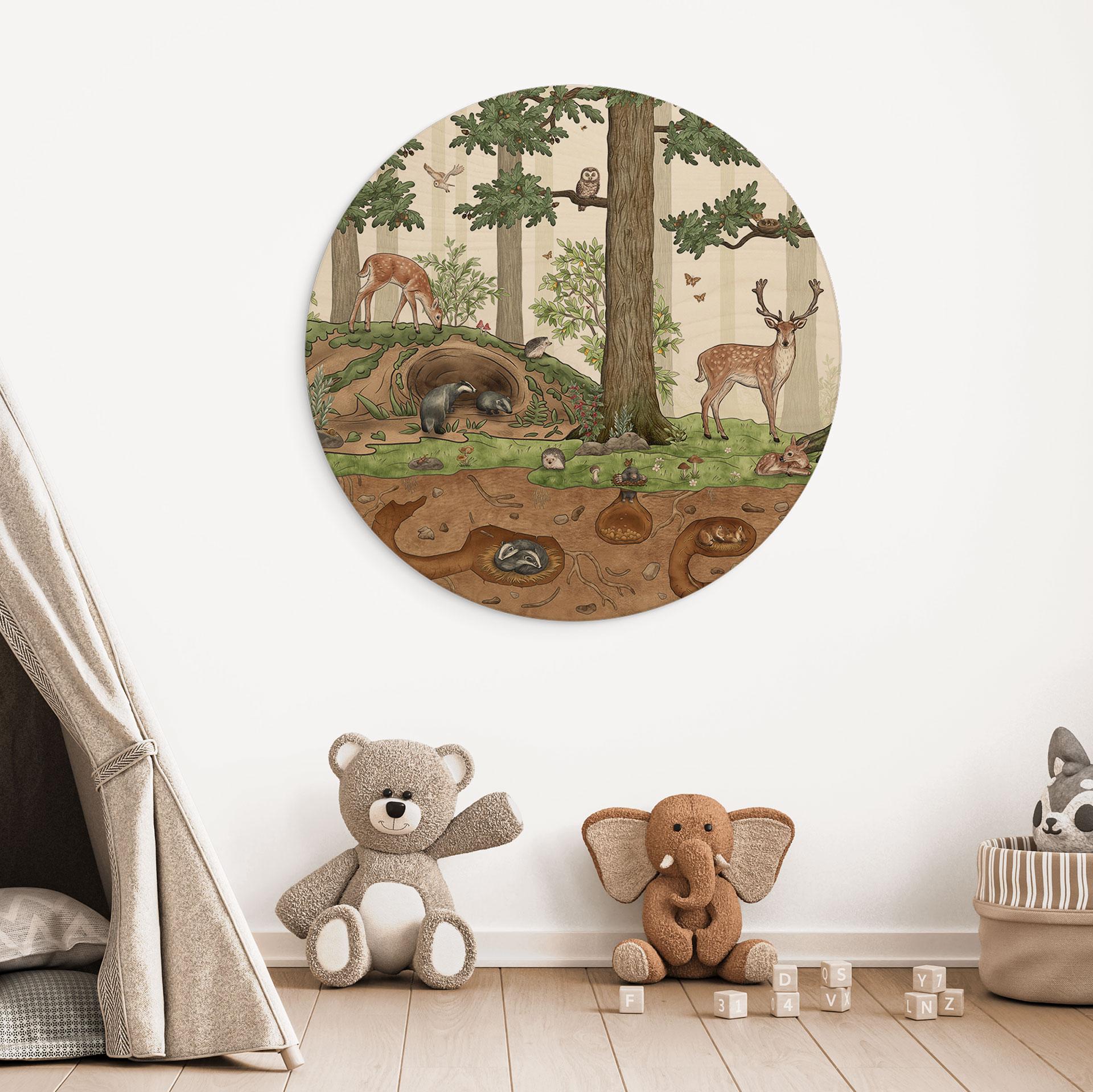 Holzbild Wimmelbild Waldtiere - Kikki Belle - Rund