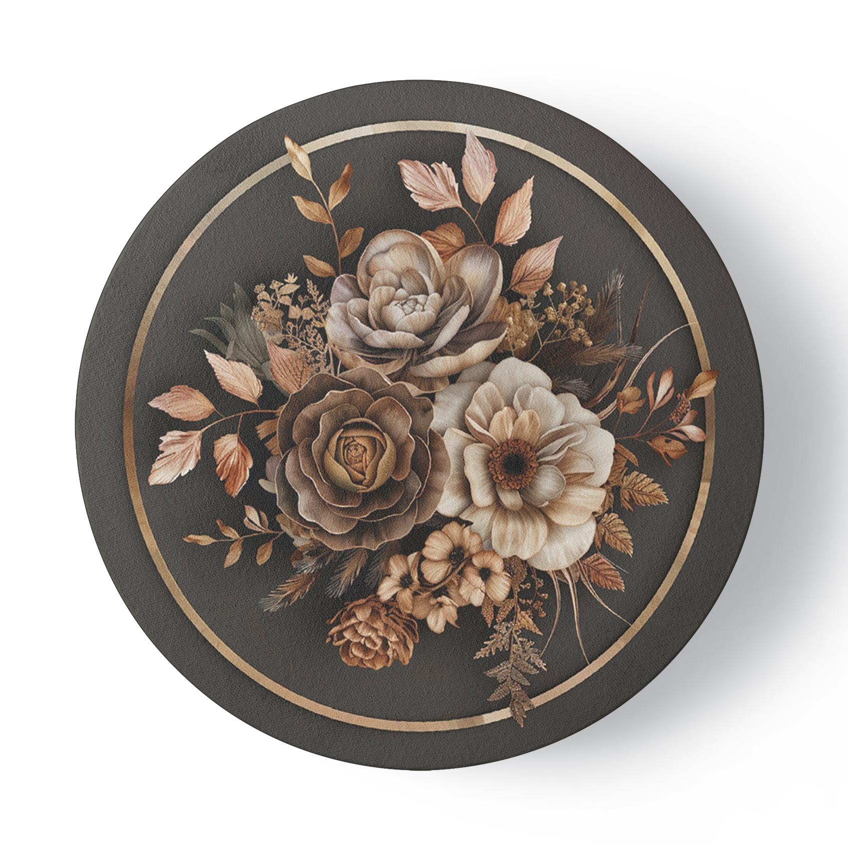 Rundes Leinwandbild Beige Blumen und Blätter