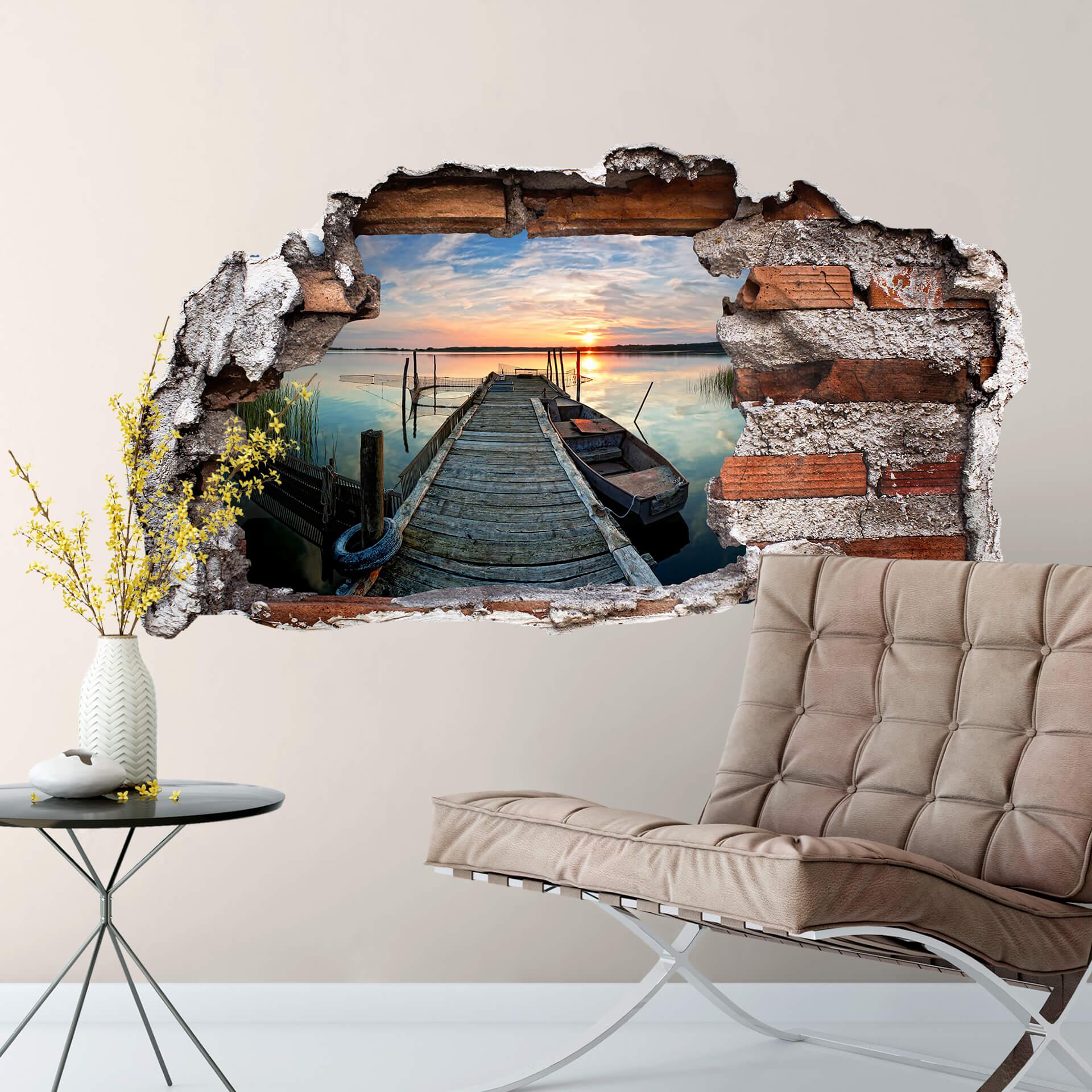 3D Wallsticker Solnedgang ved søen