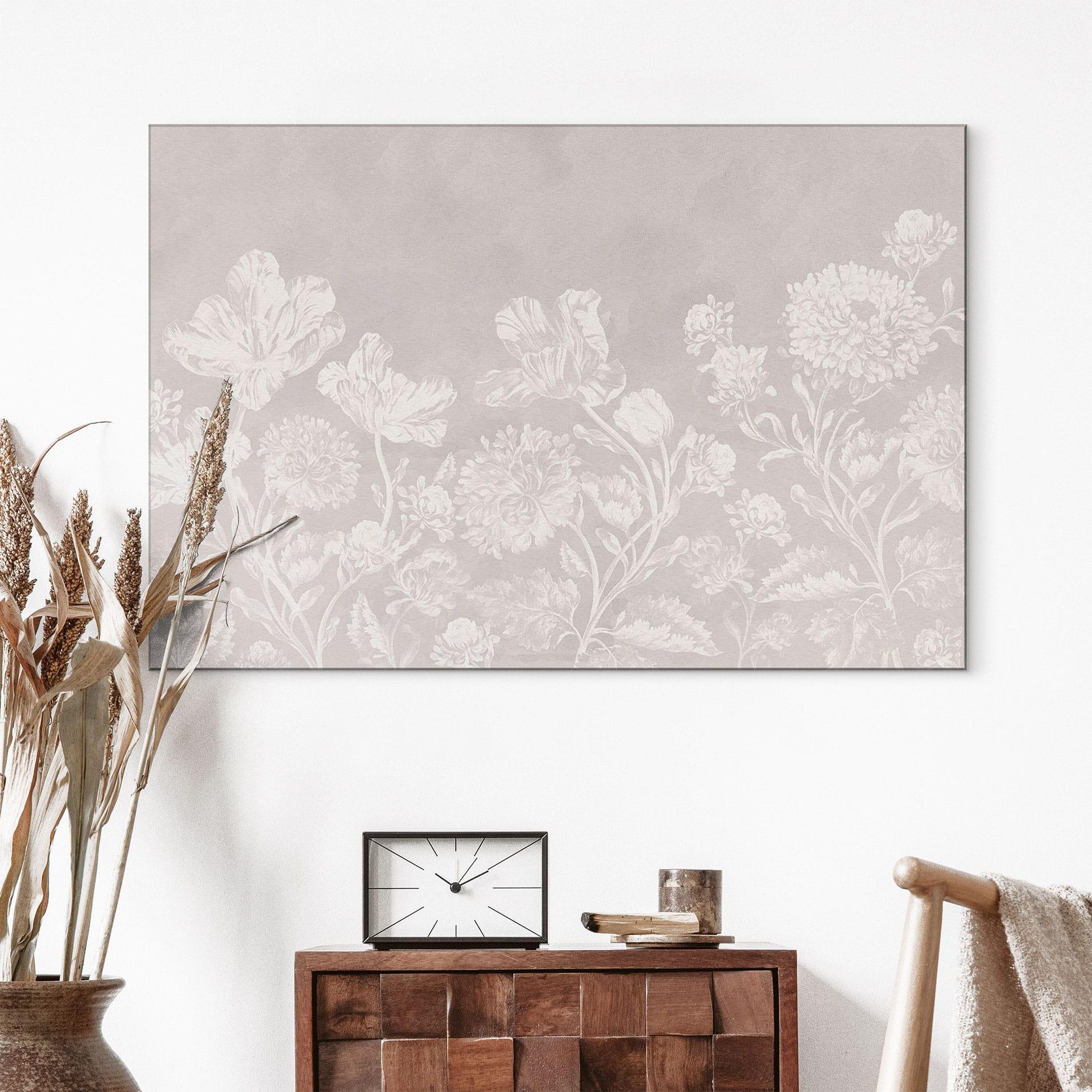 Billede af vilde blomster i kridtlook beige - Bloomery Decor – print på aluminium (Alu-Dibond)