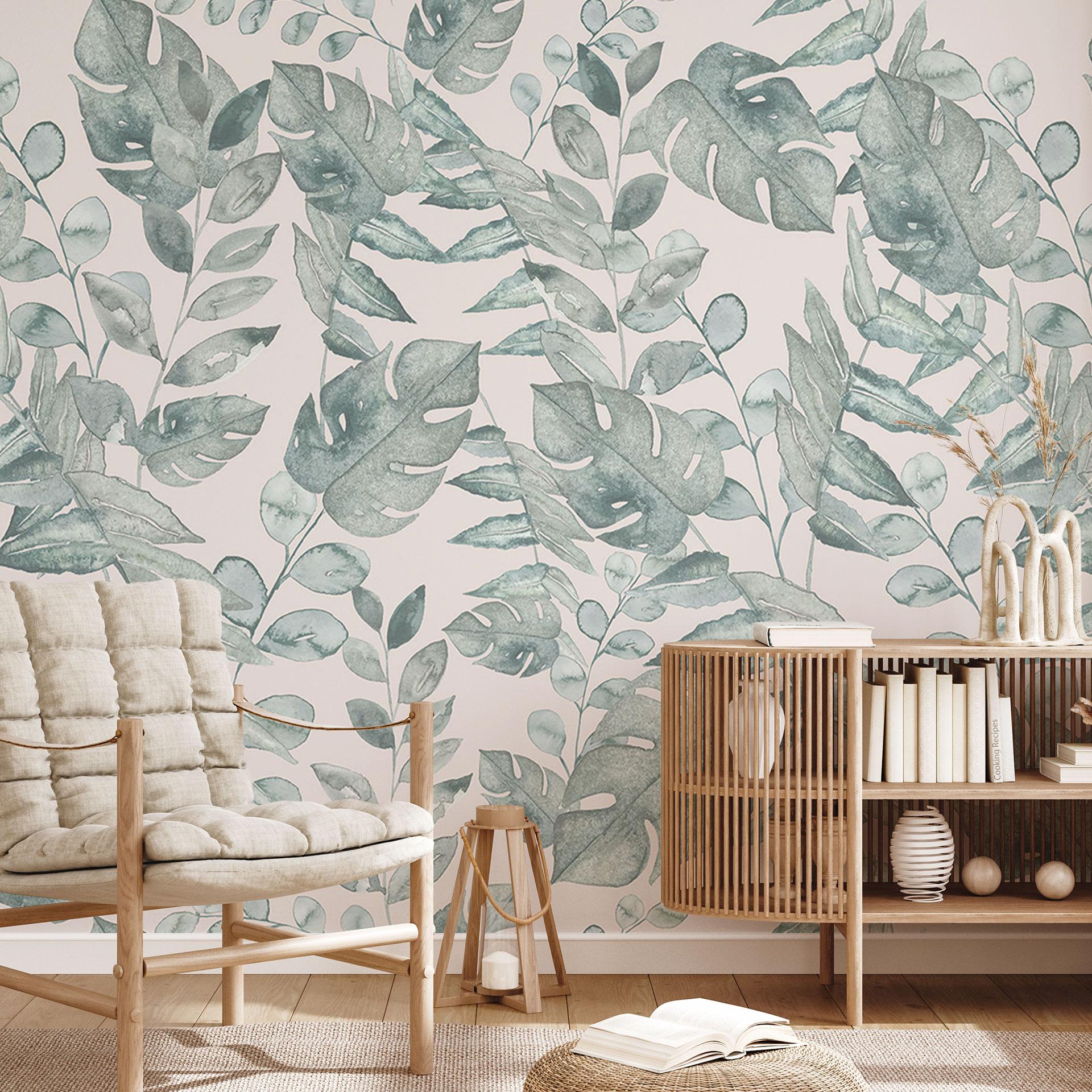 Fototapet jungleblade akvarel creme - Bloomery Decor