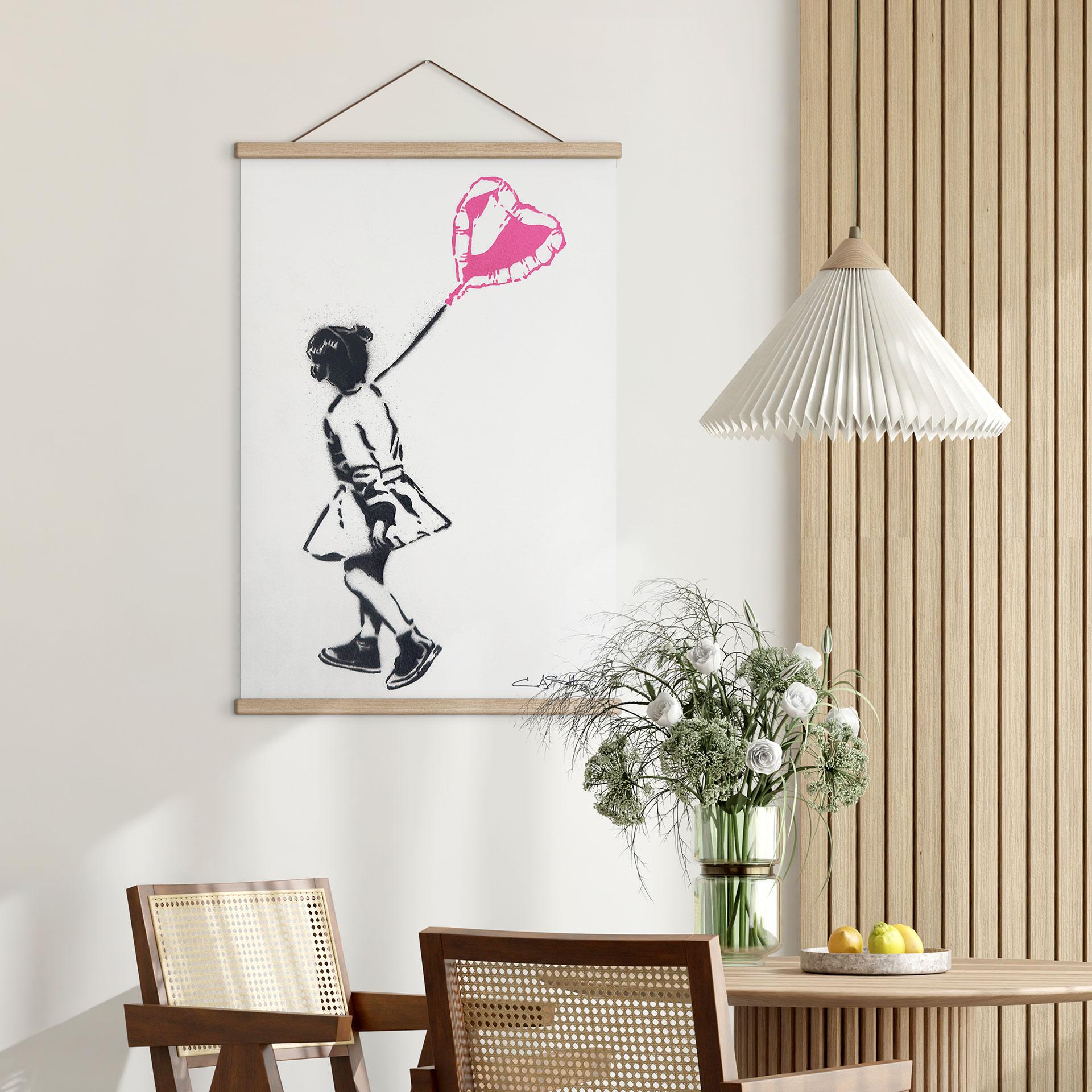 Stampa su tessuto Bambina Street Art con Palloncino a Cuore - Habib