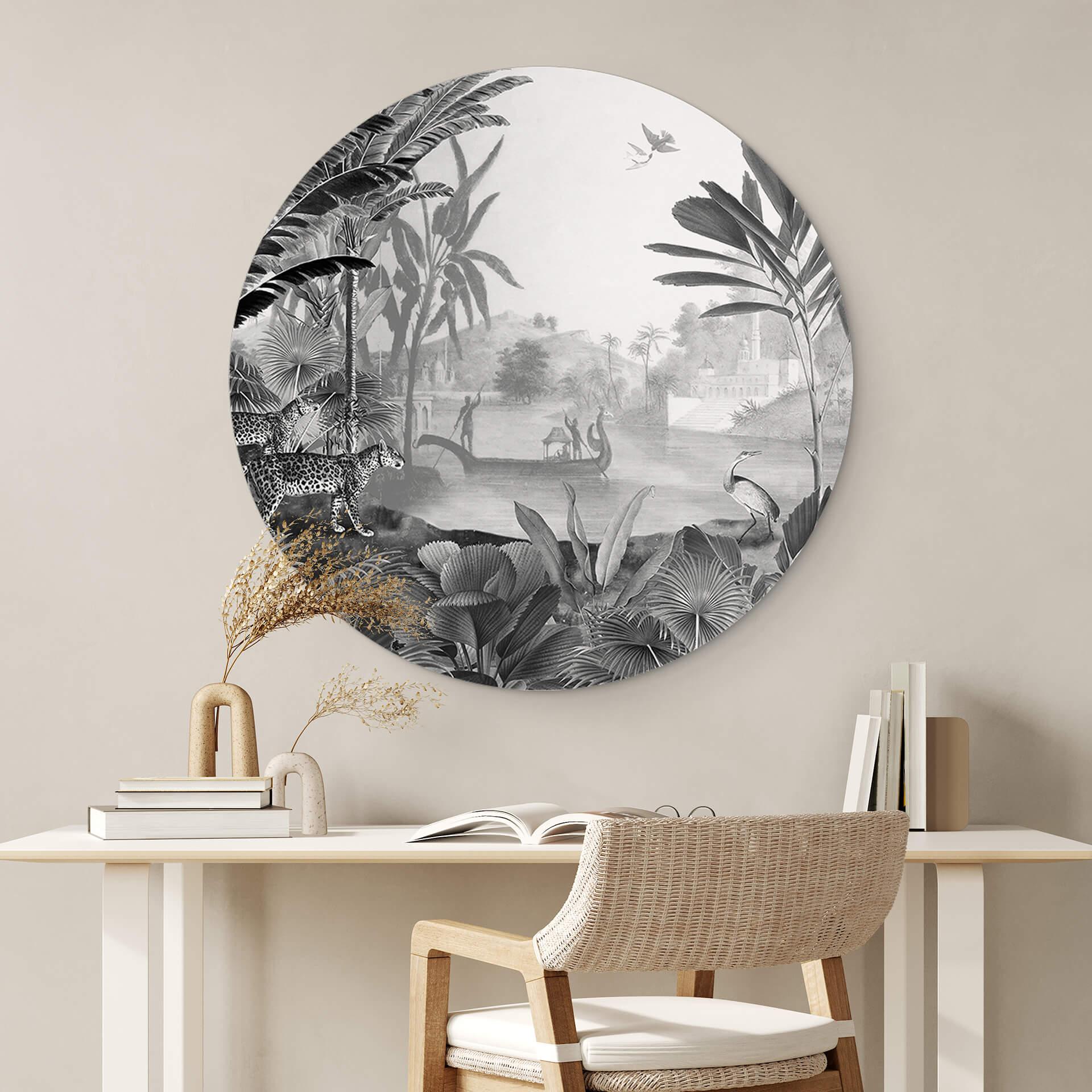 Wandcirkel Sir Edward - Landschap met Luipaarden zwart-wit
