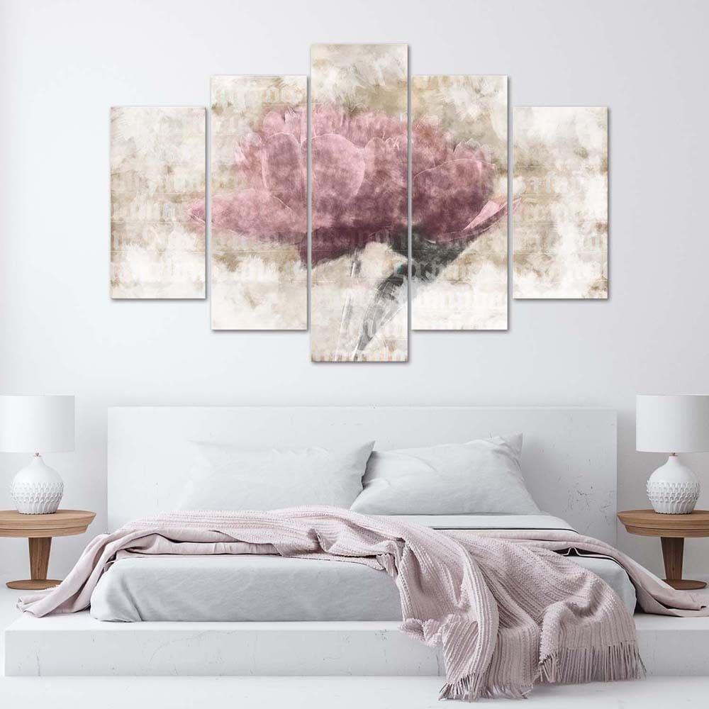 5 stykke lærredsprint Pink vintage blomst