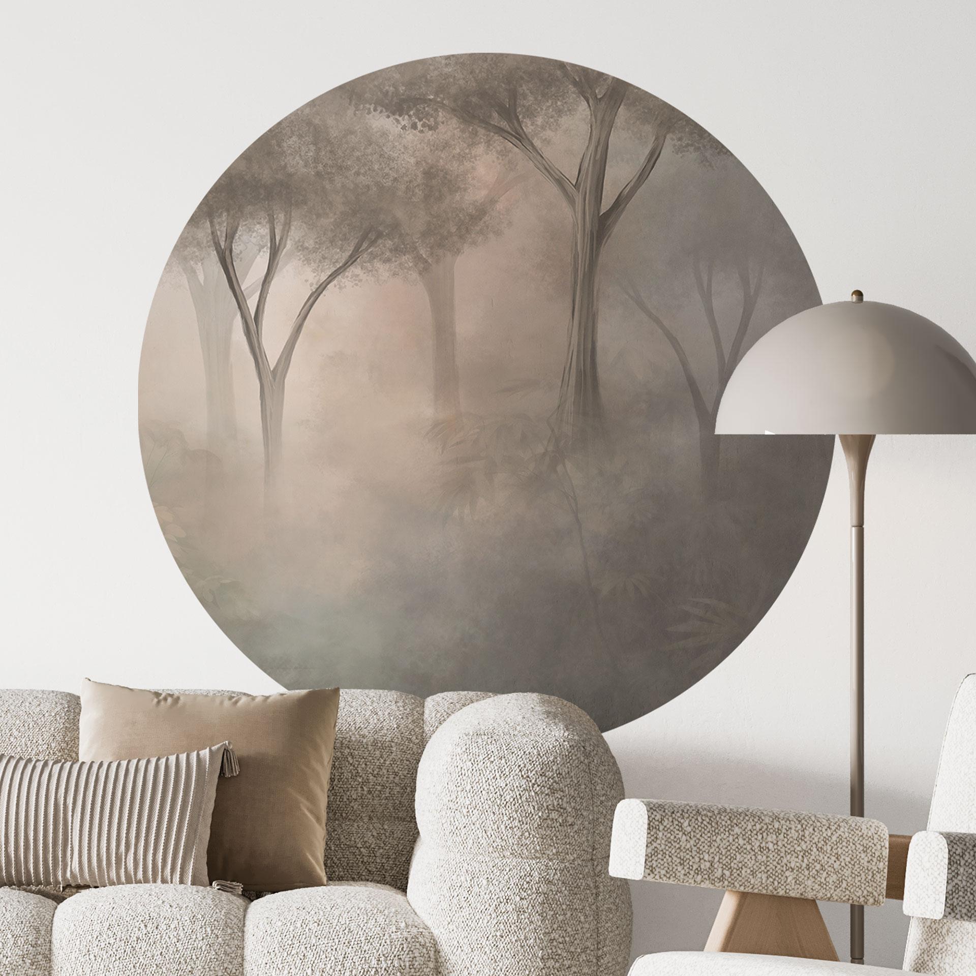 Muursticker Bosmagie in de ochtendnevel Beige - Ms Tiff - Rond