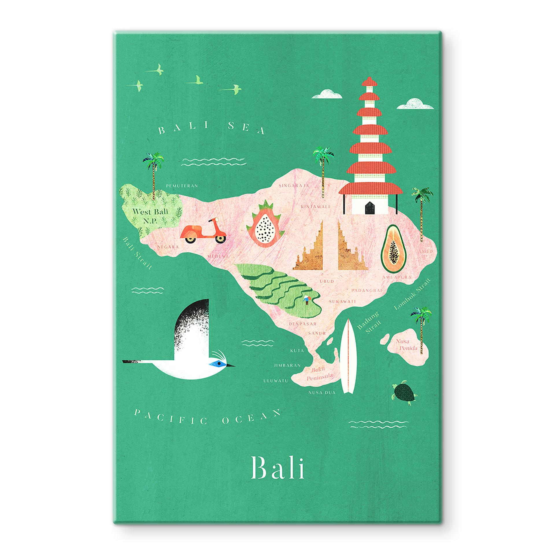 Glasbillede - Kort over Bali - Rivers