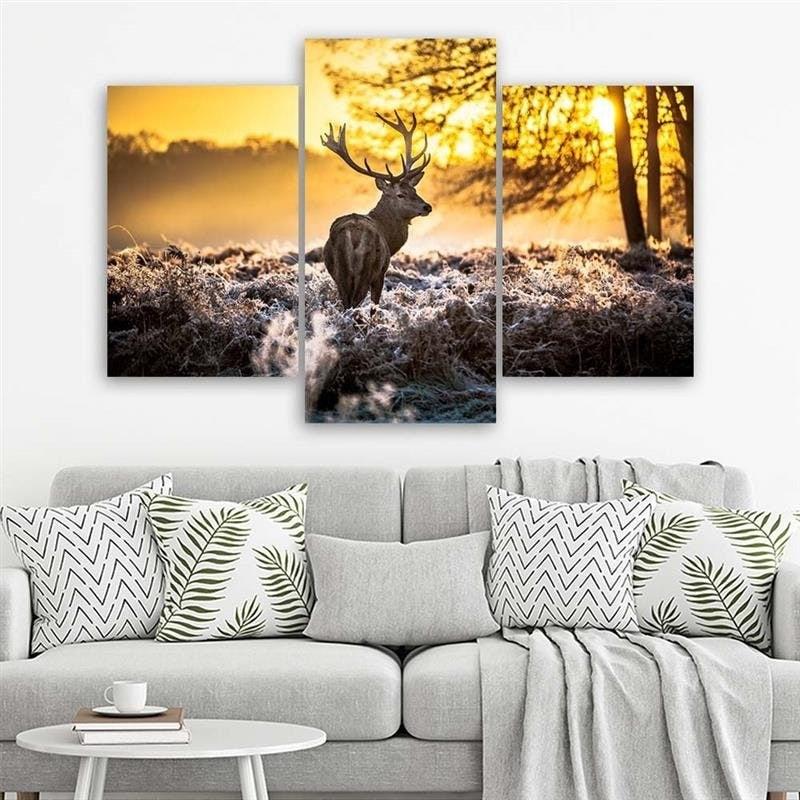 3 stykke lærredsprint, Deer Forest Sunset