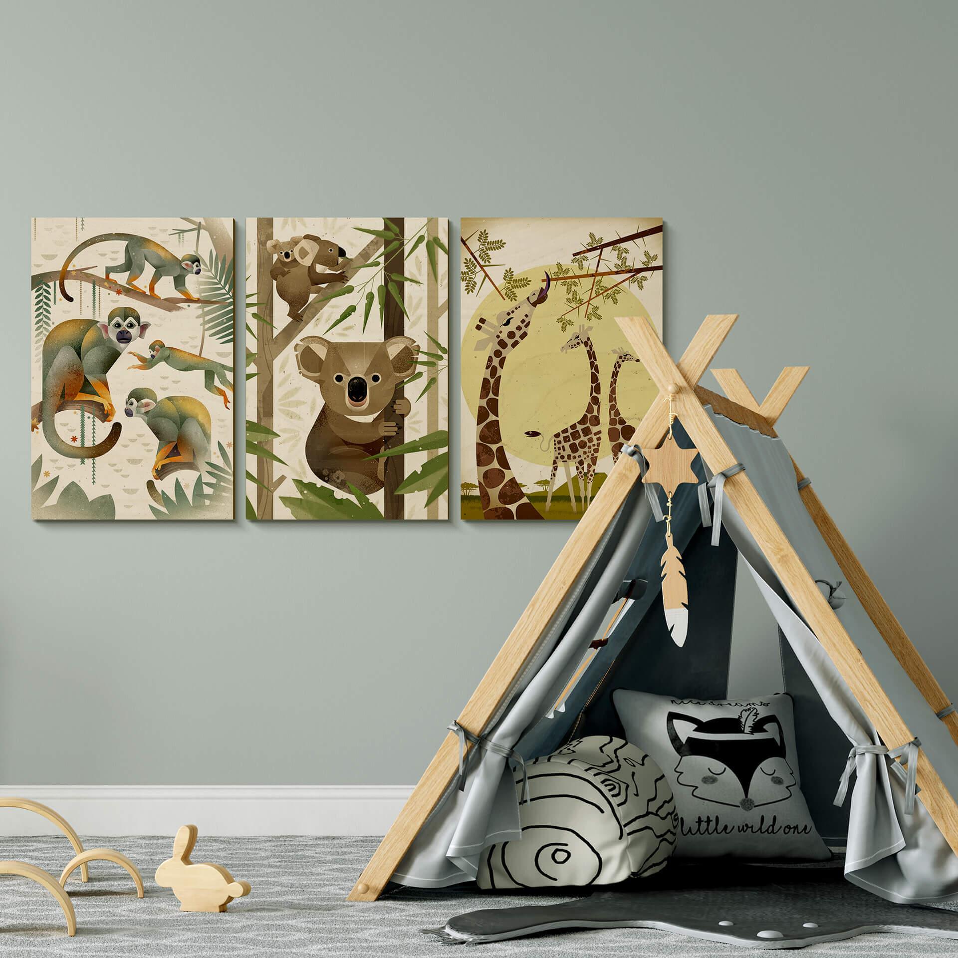 Holzbild Braun - Squirrel Monkeys