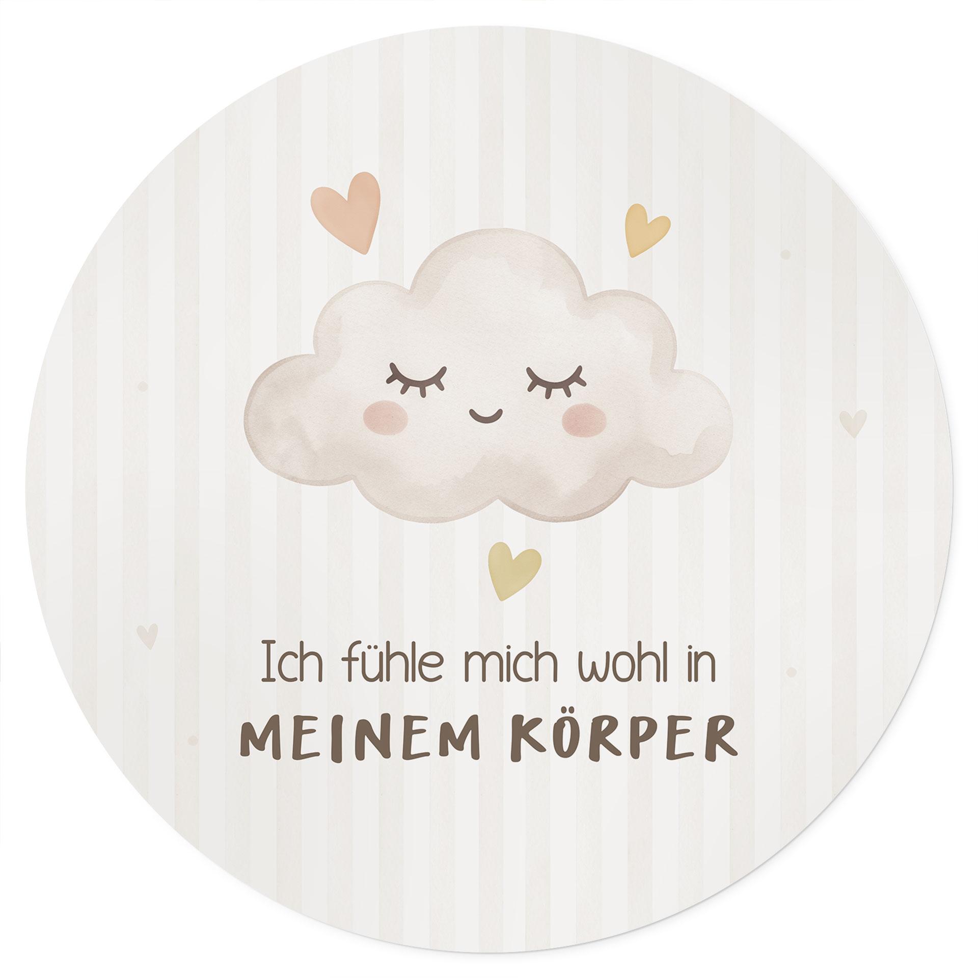 Rundes Wandtattoo mit Wolke - Kraftsatz 'Ich fühle mich wohl in meinem Körper' fürs Kinderzimmer