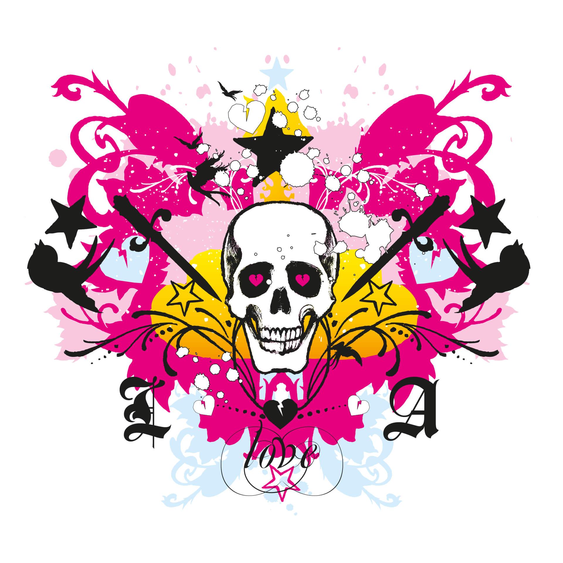 Wandtattoo LA Ink Totenschädel im Farbchaos