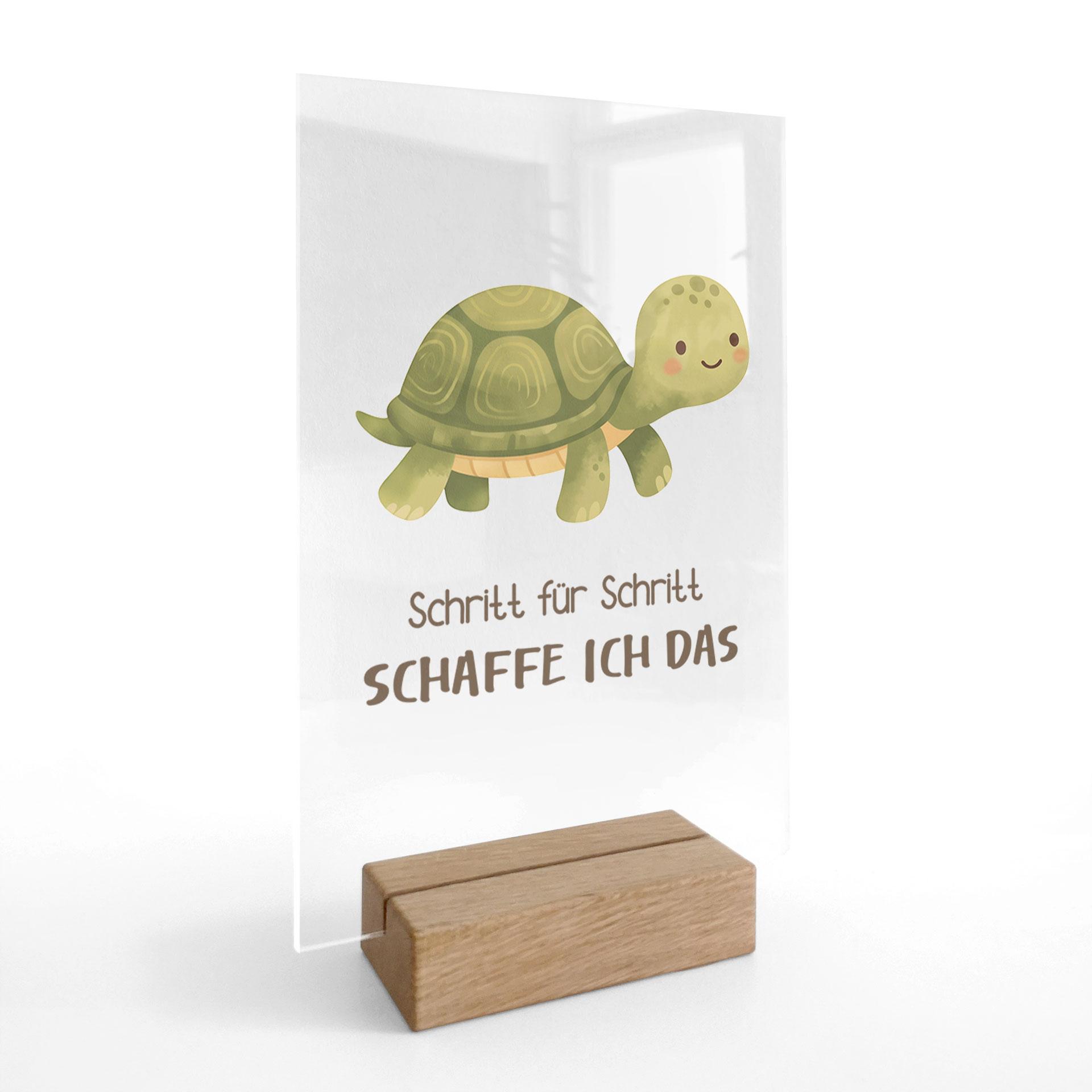 Tischaufsteller mit Schildkröte - kindgerechter Kraftsatz 'Schritt für Schritt schaffe ich das'