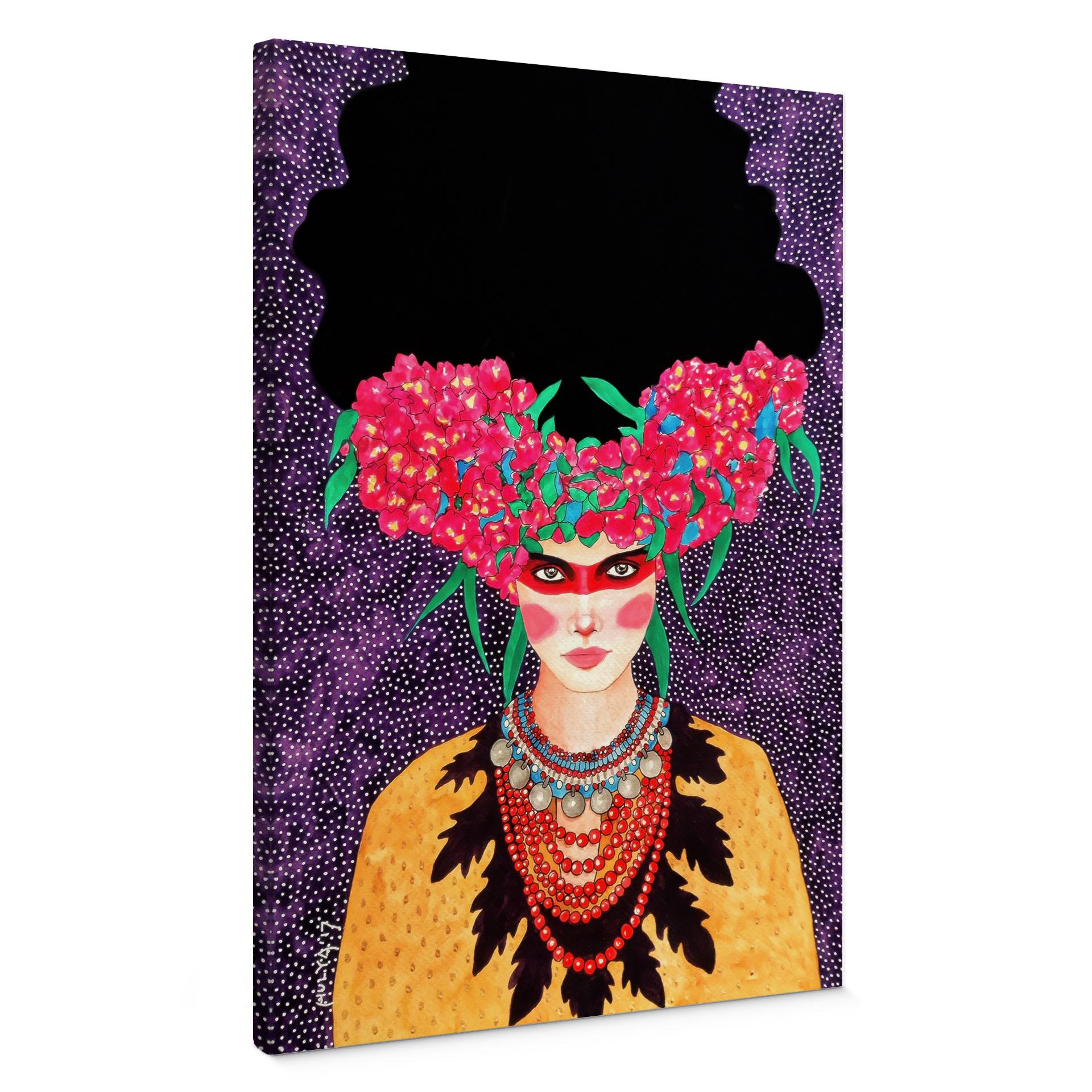 Canvasbillede Kvinde med blomsterkrans og stivelse - Hülya