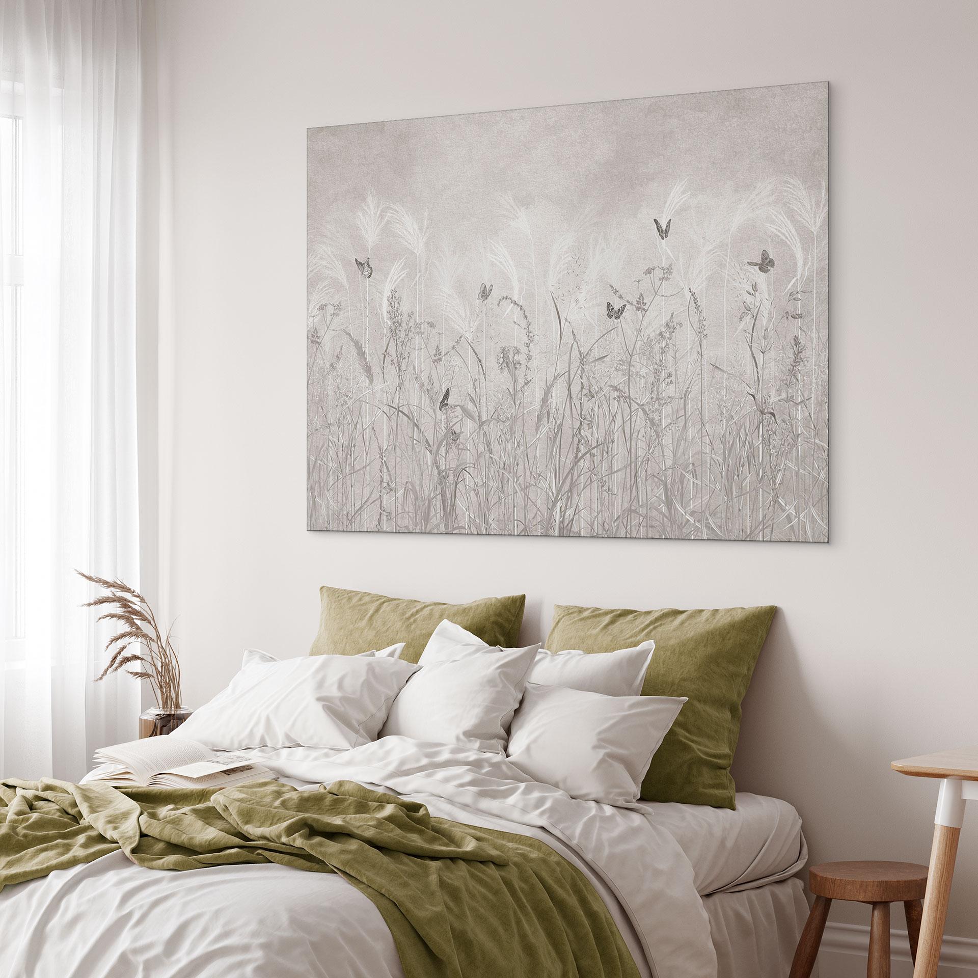 Wandbild Wildblumenwiese mit Schmetterlingen im skandinavischen Design - Ms Tiff - Alu-Dibond
