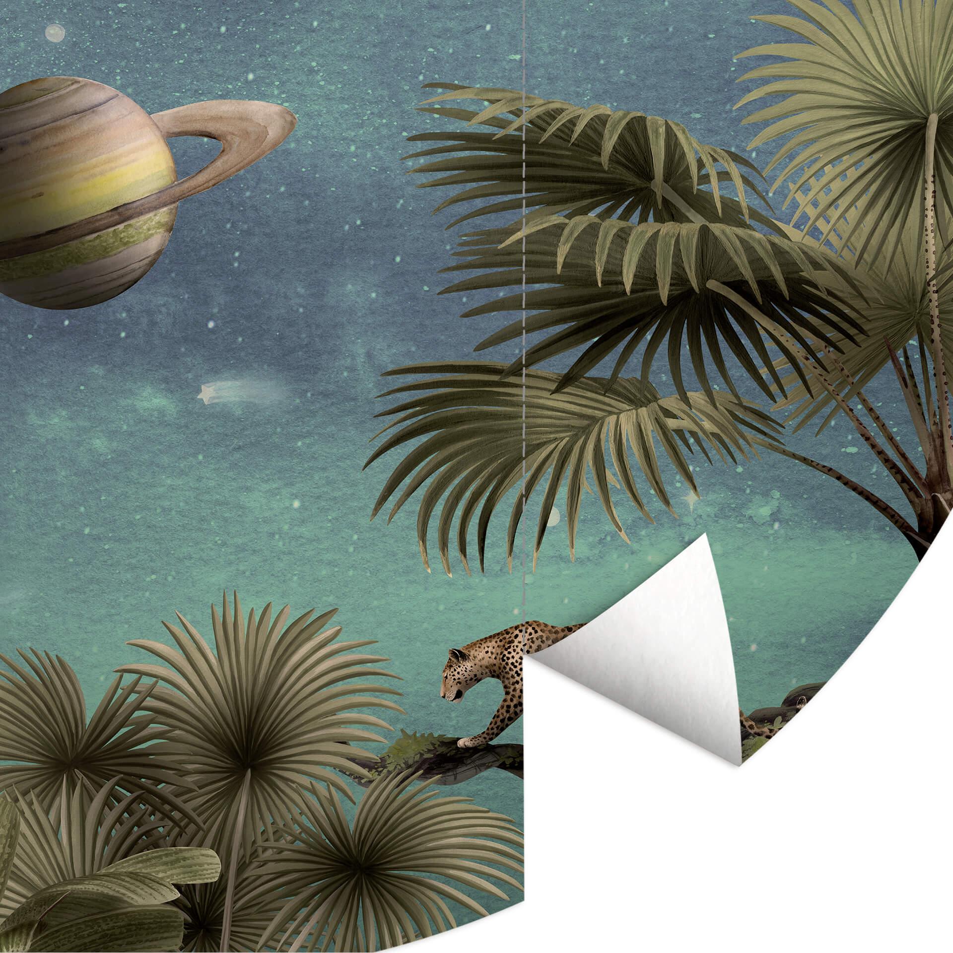 Kikki Belle - Tropische fantasiewereld met planeten en palmbomen - Rond - vliesbehang/zelfklevend vl