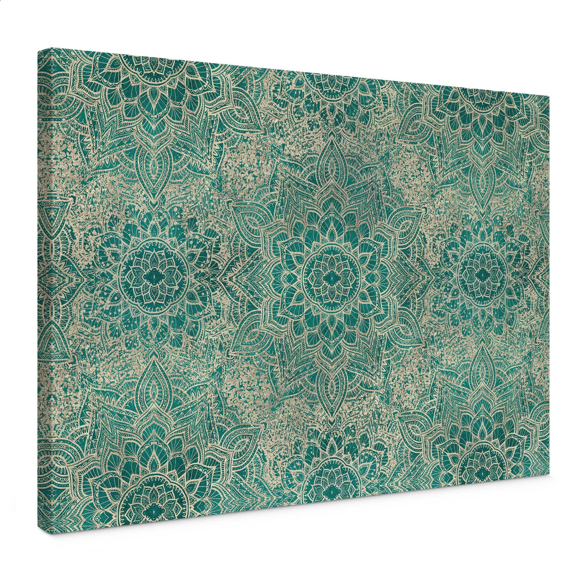 Canvasbillede Mandala Boho Guld-grøn | Geometrisk mønster - Bloomery Decor
