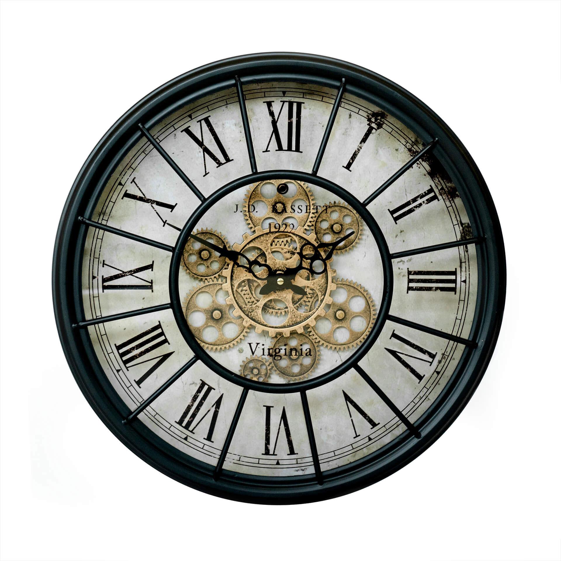 Vintage Metall Wanduhr mit bewegenden Zahnrädern r