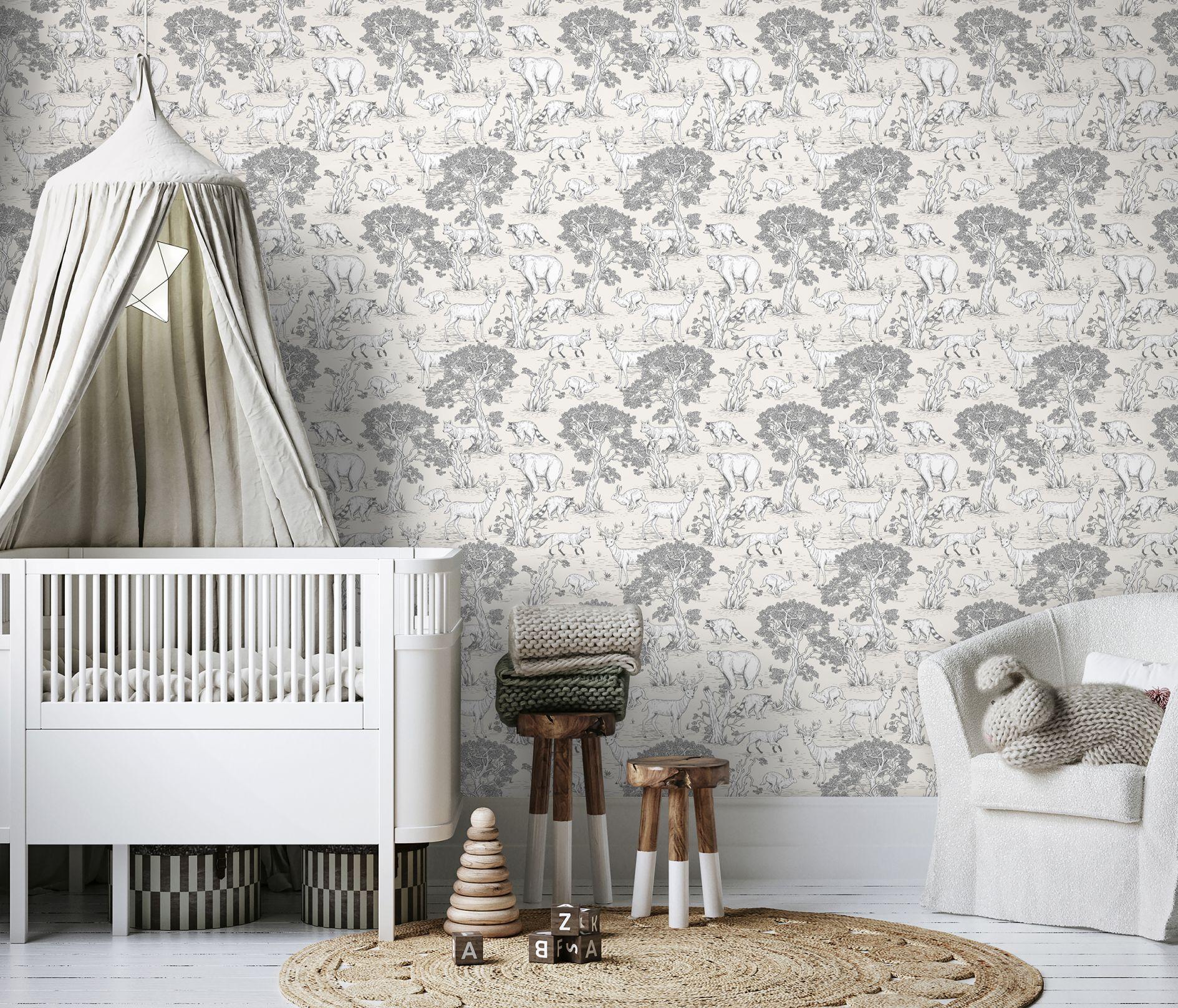 kinderbehang, vliesbehang met illustratie Kids Walls beige, wit