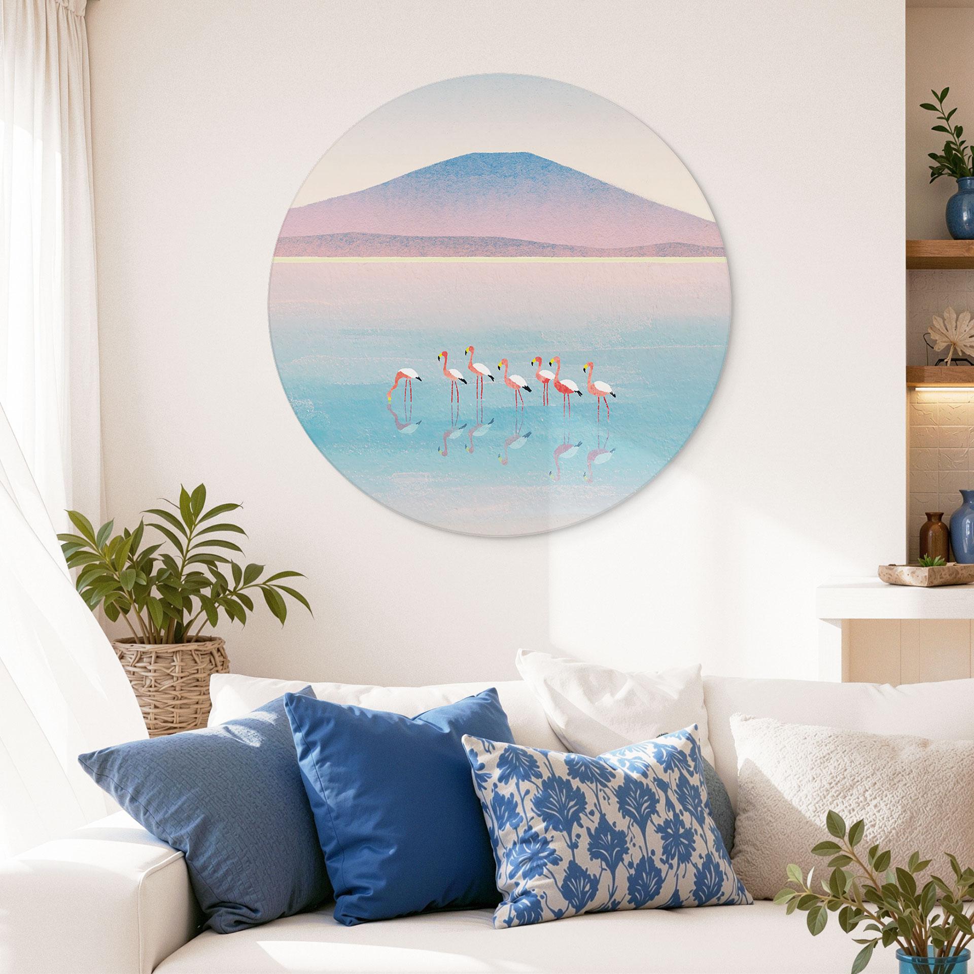 Billede Pastelfarvet sø med flamingoer - Rivers - Alu-Dibond Rund