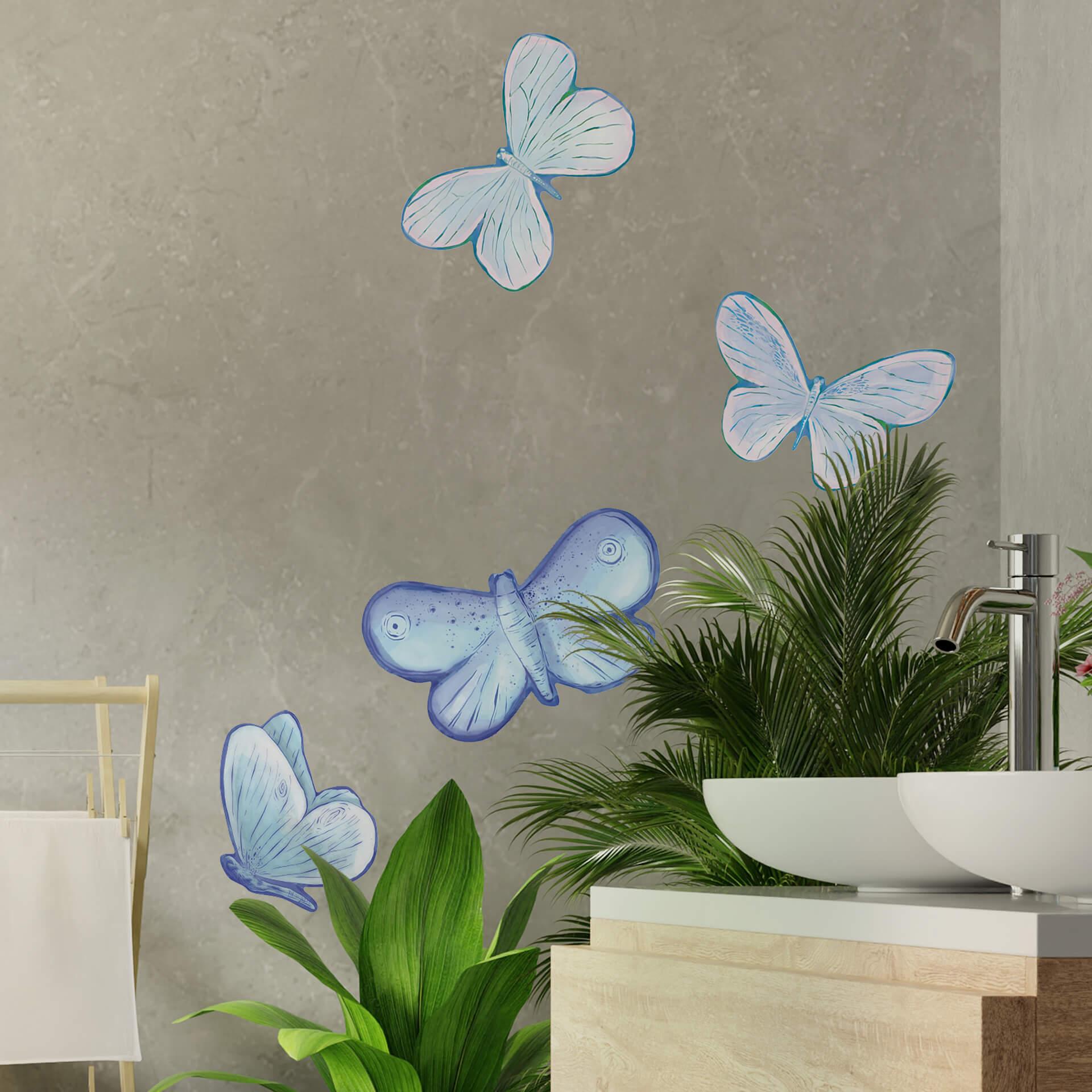 Muursticker Geillustreerde Vlinders (4 stuks)