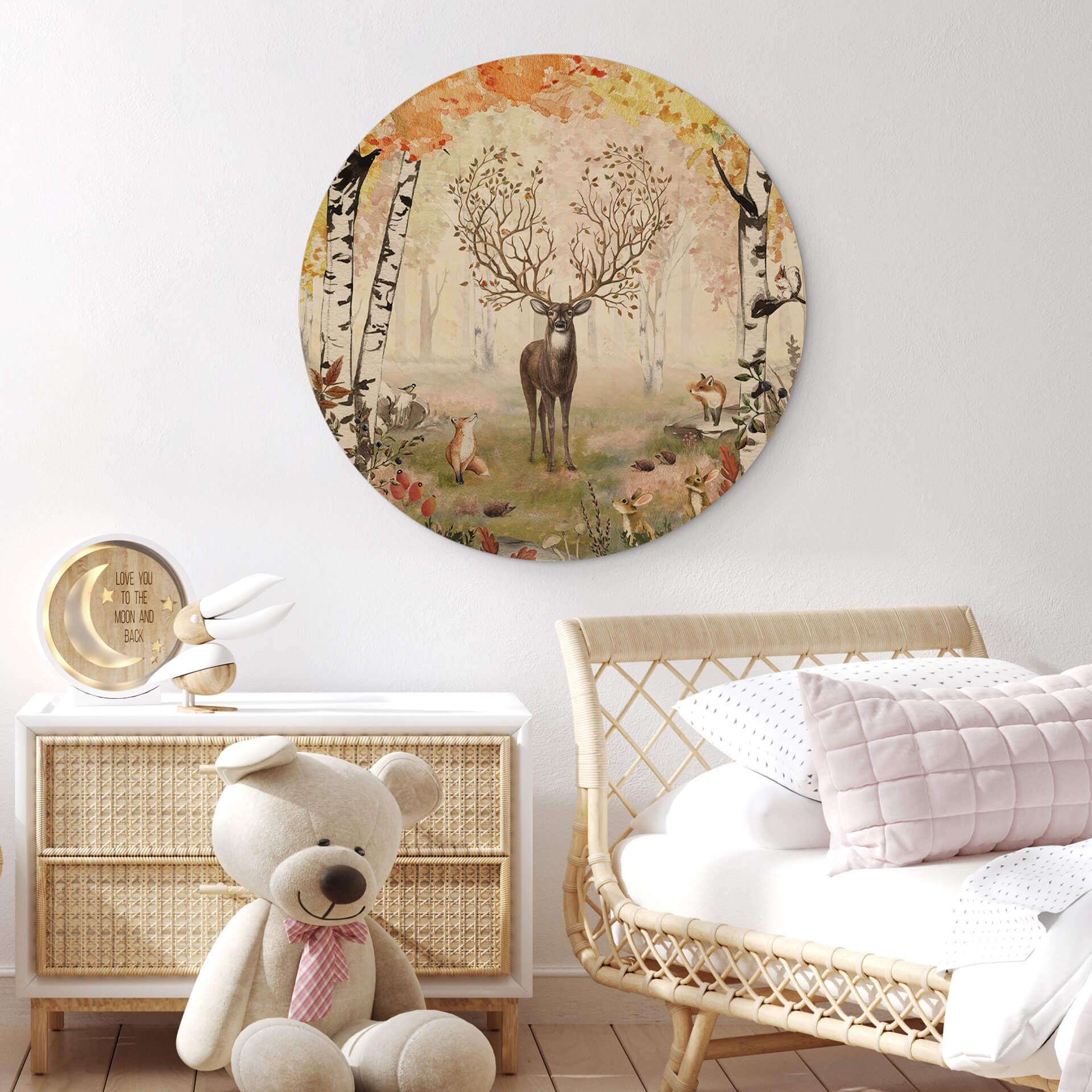 Kikki Belle Billede af træ - Hjort i efteråret - Rund