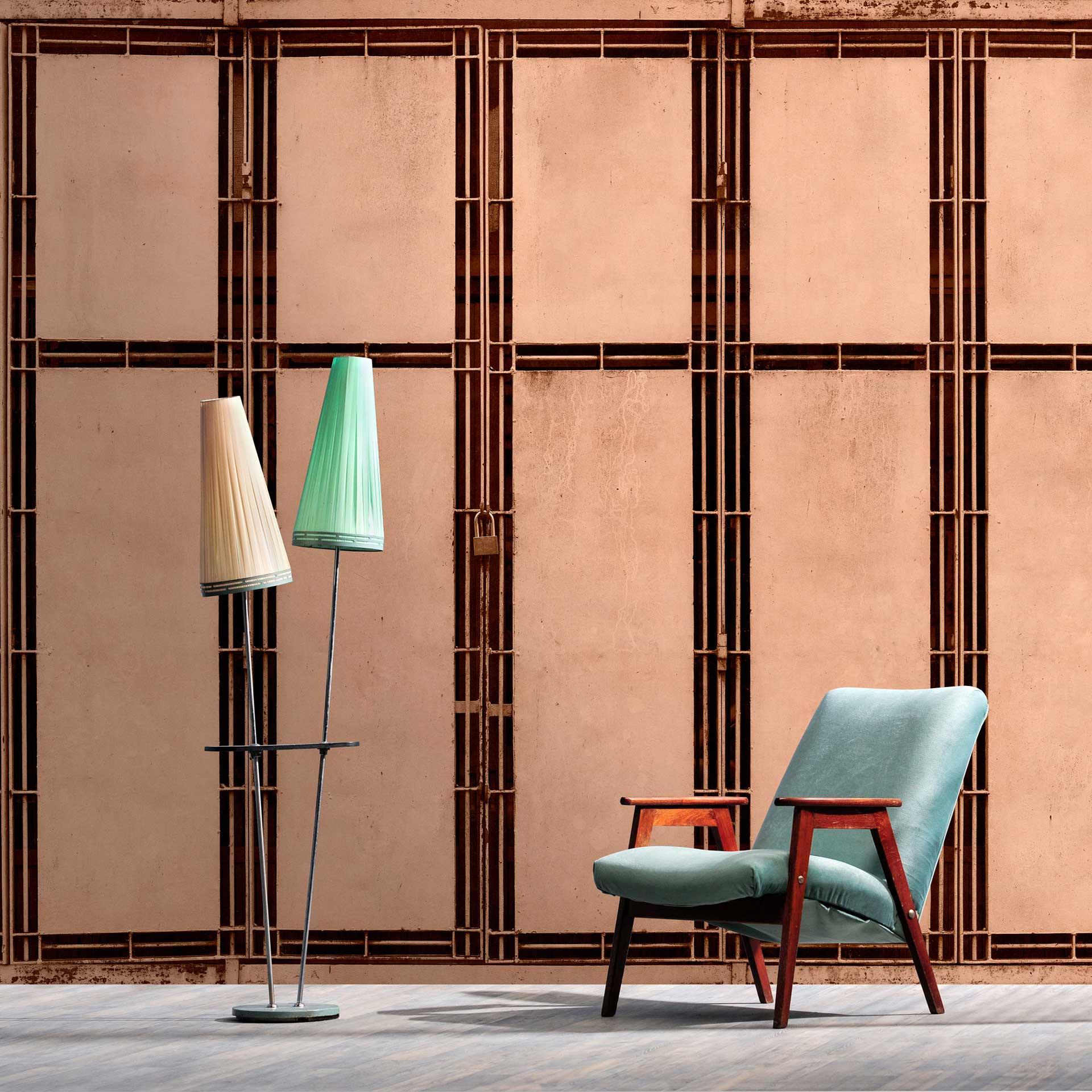 Fototapet med art deco-tekstur - kobberfarvet gittermønster