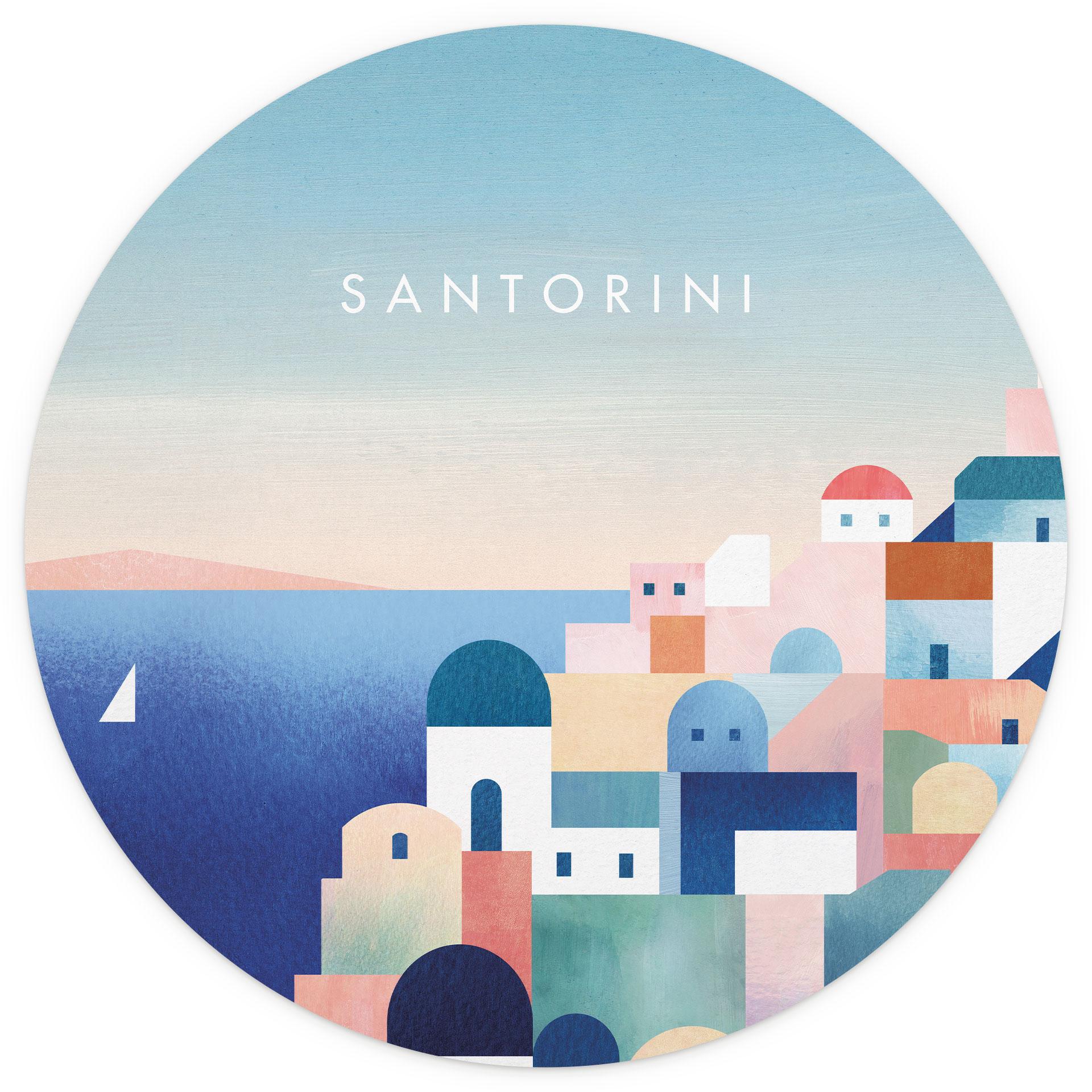 Santorini huizen Fotobehang - Rivers - Rond - vliesbehang/zelfklevend vliesbehang