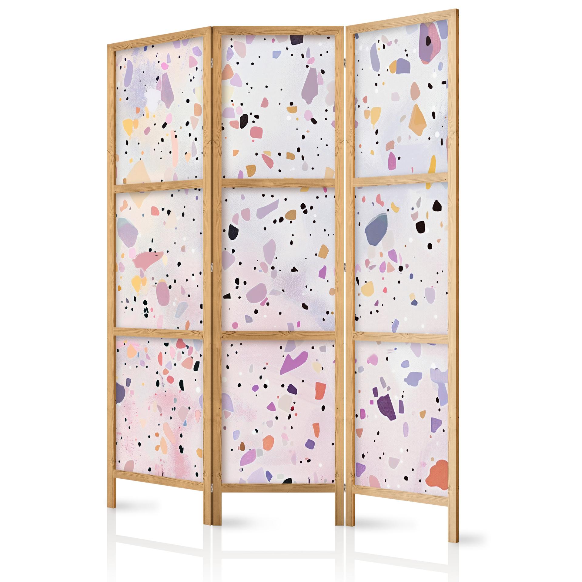 Japanischer Paravent, Raumteiler freistehend, Trennwand - Confetti-Style Terrazzo: Purple-Pink Patte