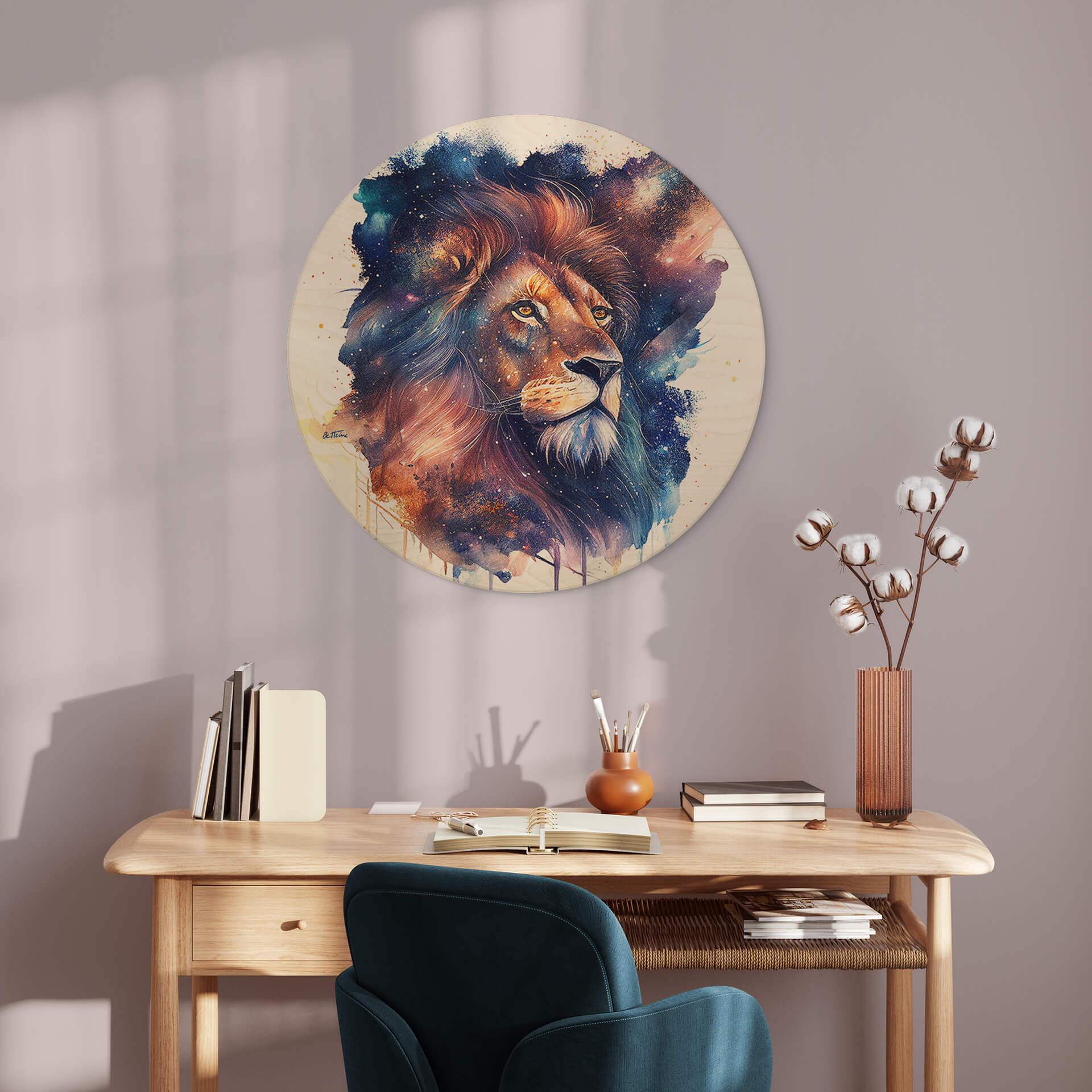 Væg cirkel træ Heine - Strong Lion