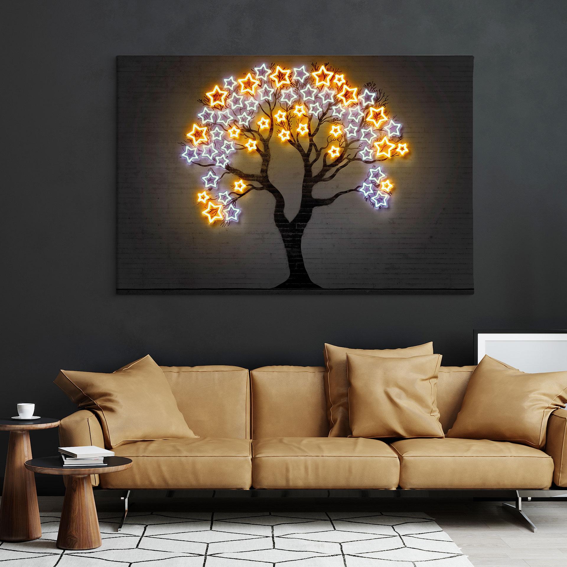 Canvasbillede træ med stjerner | neon design - Mielu