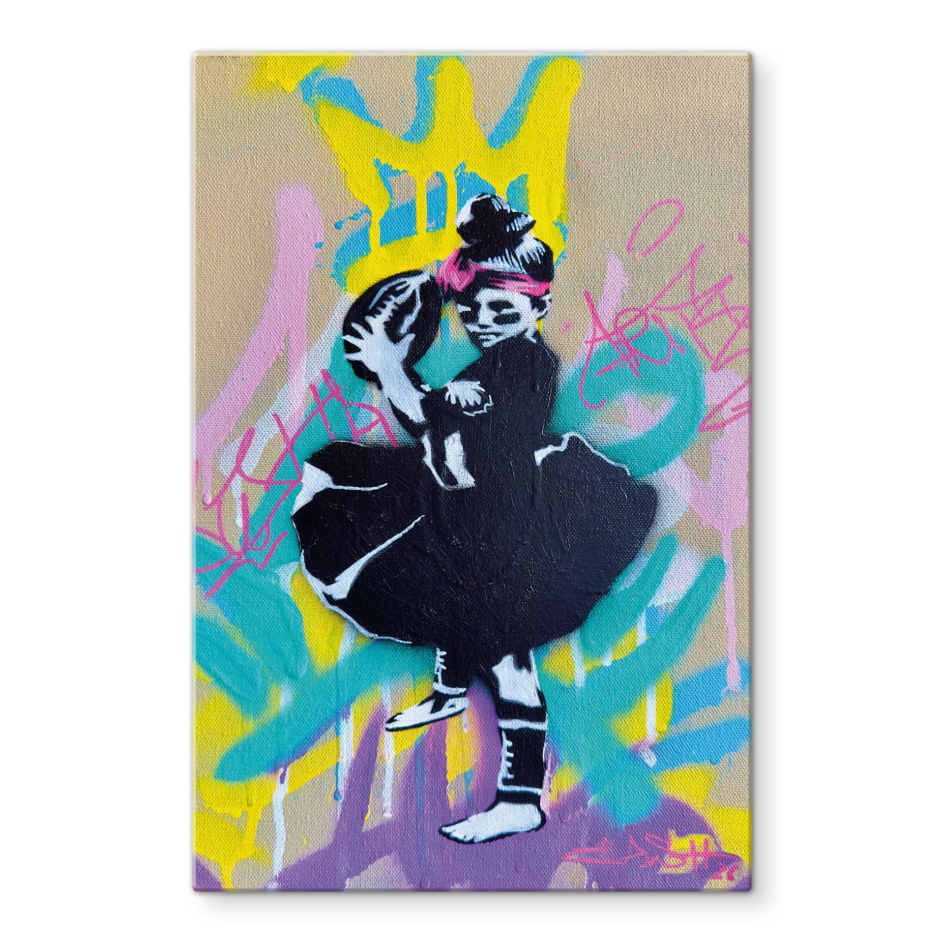 Glasbild Ballerina mit Football Graffiti - Habib