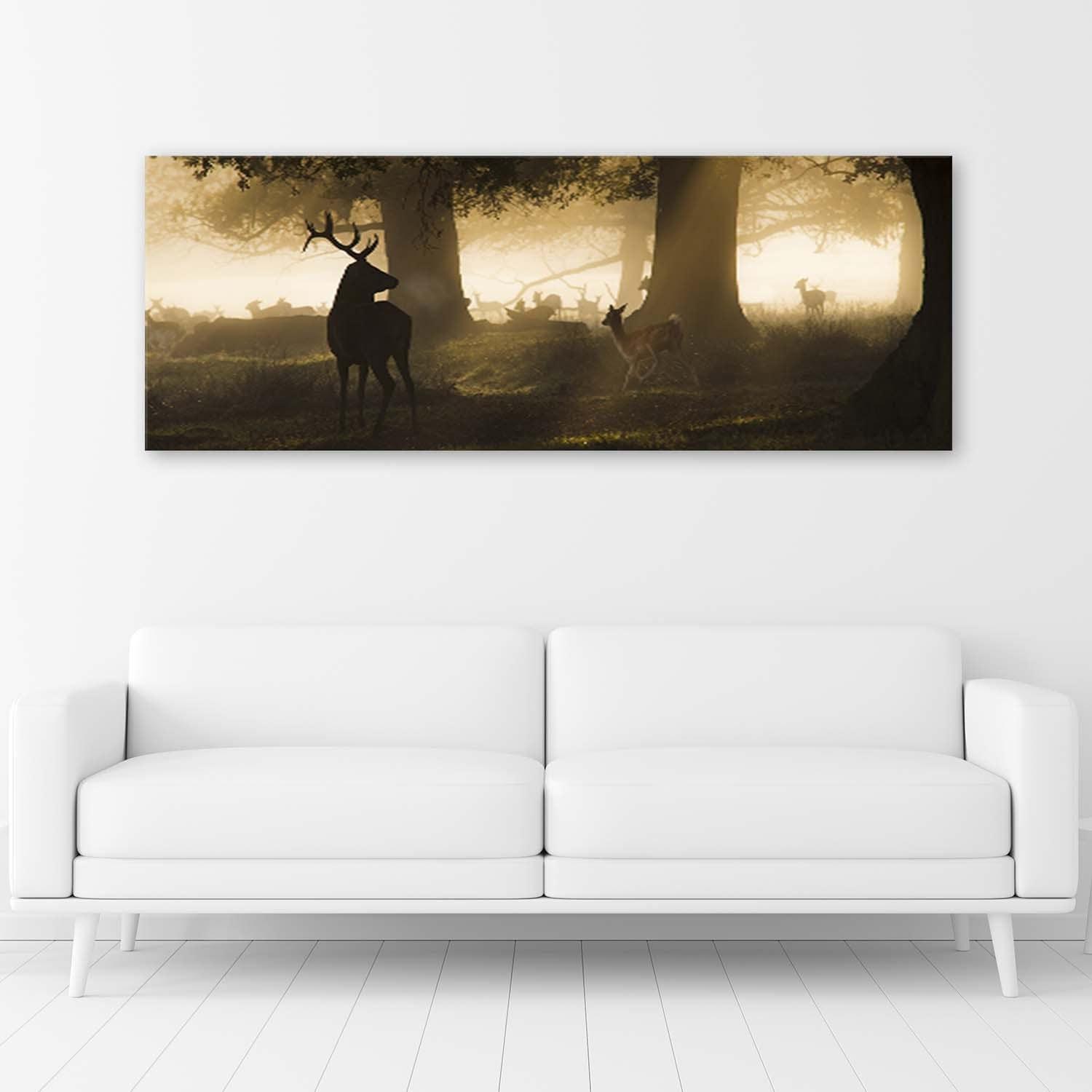 Canvas schilderij, Hert in de mist