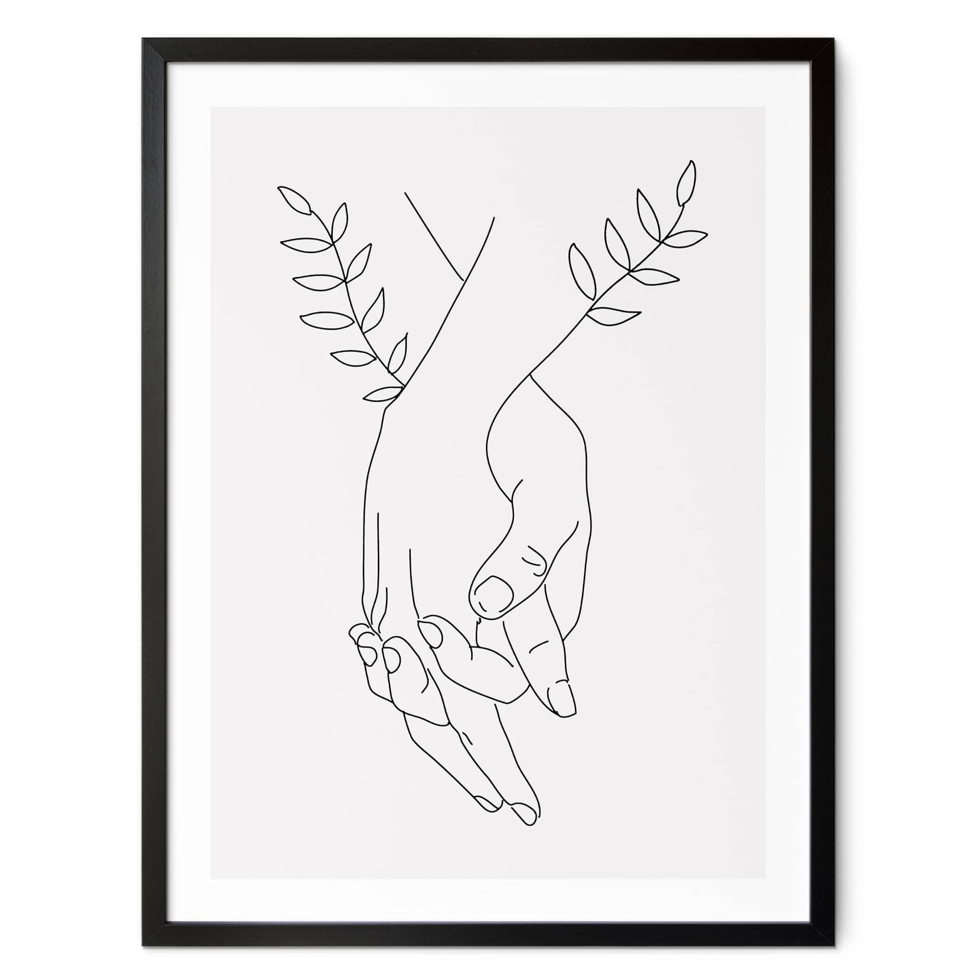 Plakat Line Art - Elskende, der holder hinanden i hånden - Lizde
