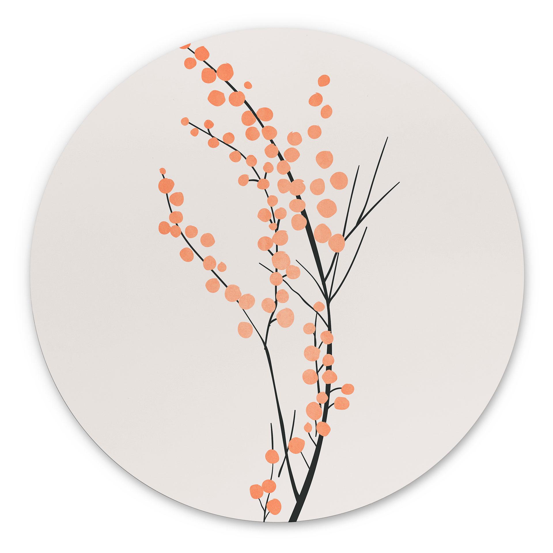 Vægcirkel Ferskenfarvede kirsebærblomster - Kubistika – print på aluminium (Alu-Dibond)