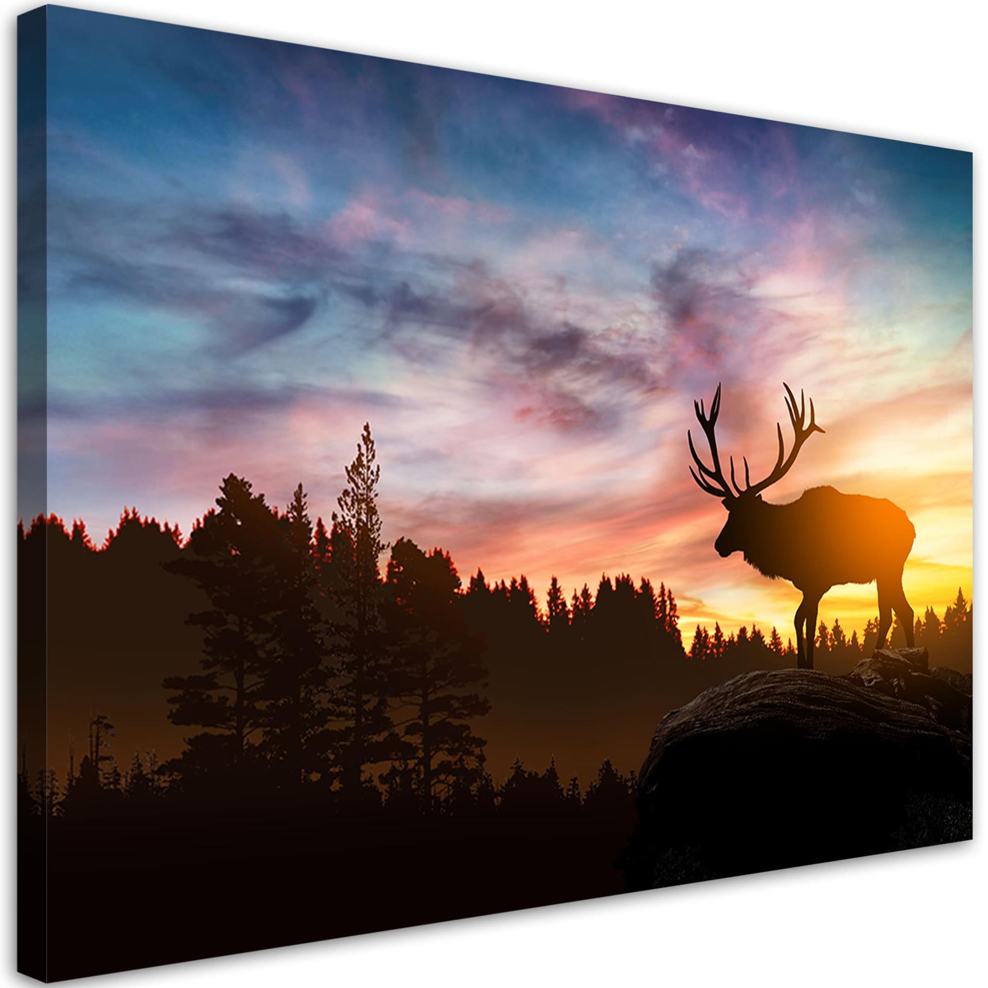 Canvasbillede, Hjort ved solnedgang